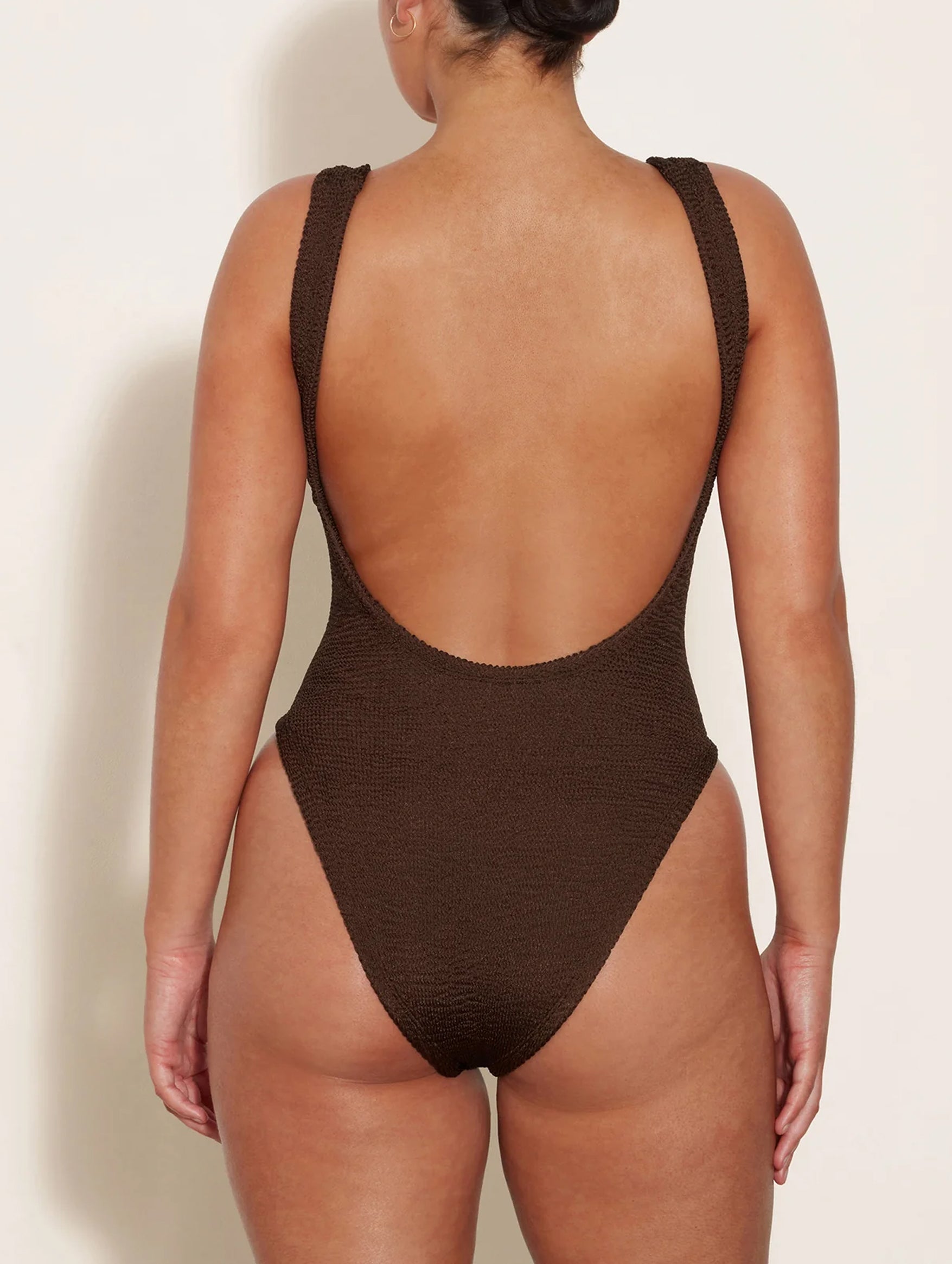 Square Neck Swimsuit in Metallic Chocolate