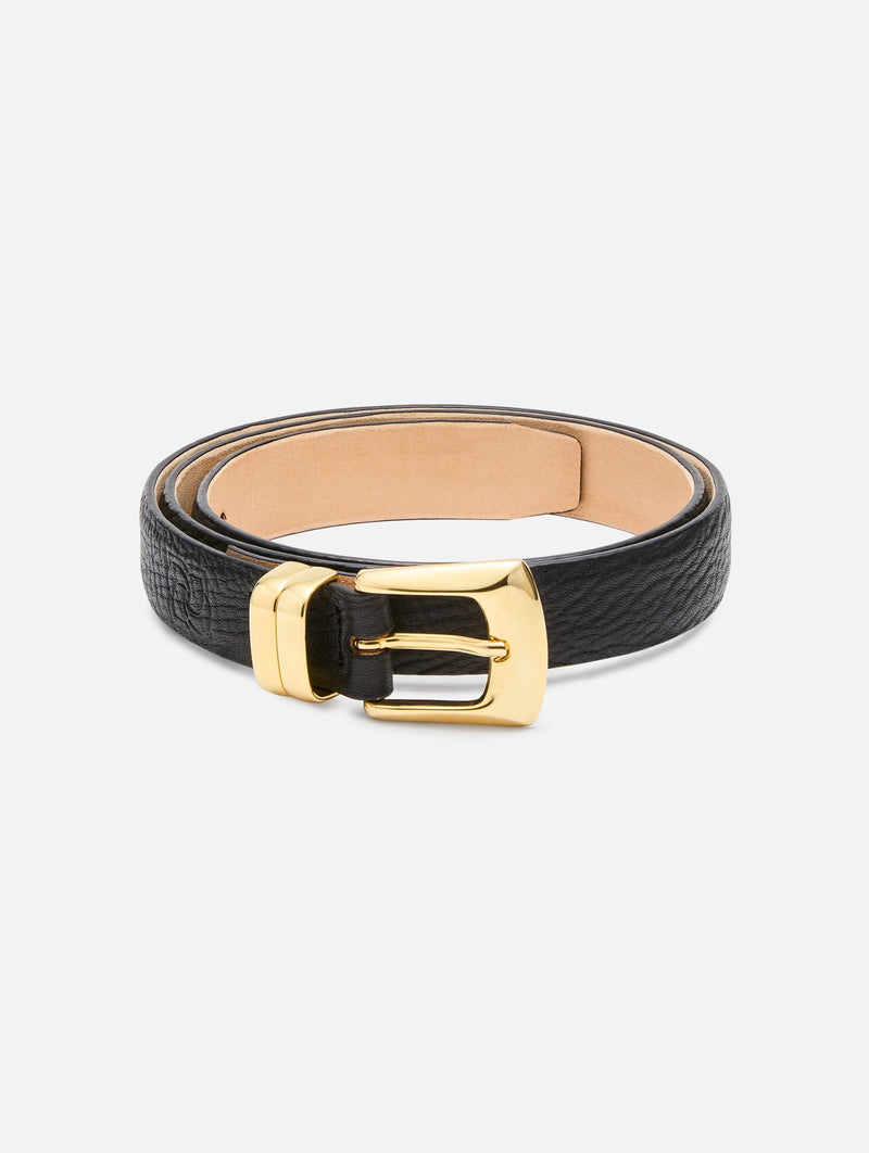 Square Buckle Leather Belt In Black And Gold
