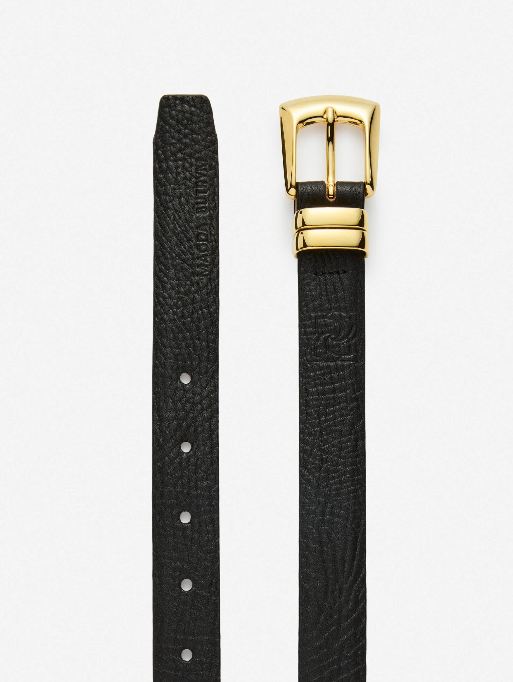Square Buckle Leather Belt In Black And Gold