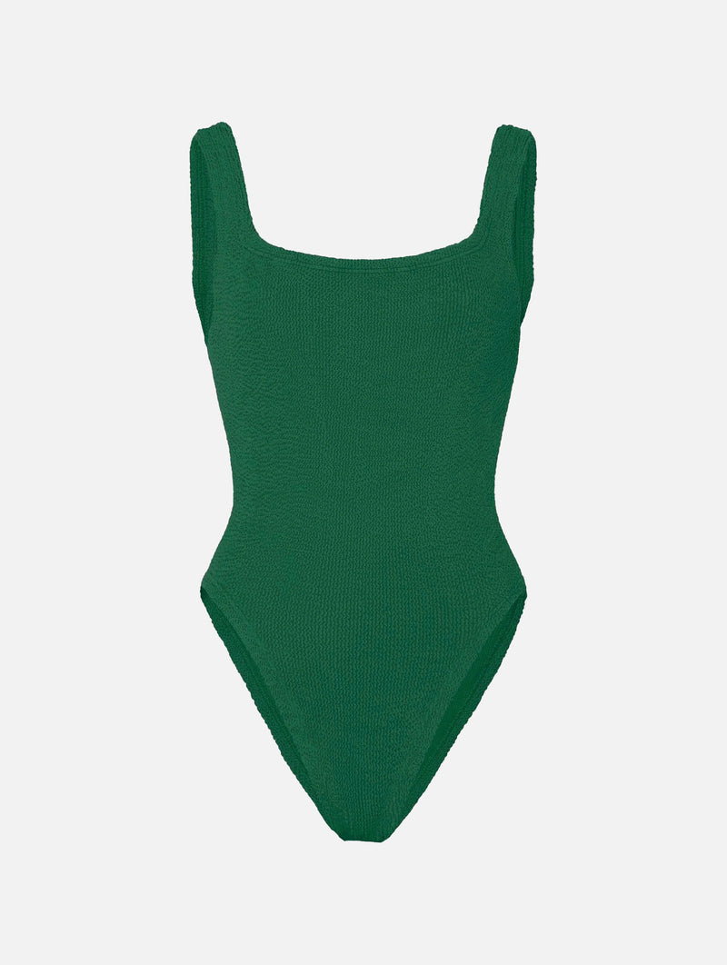 Square Neck Swimsuit in Metallic Forest Green