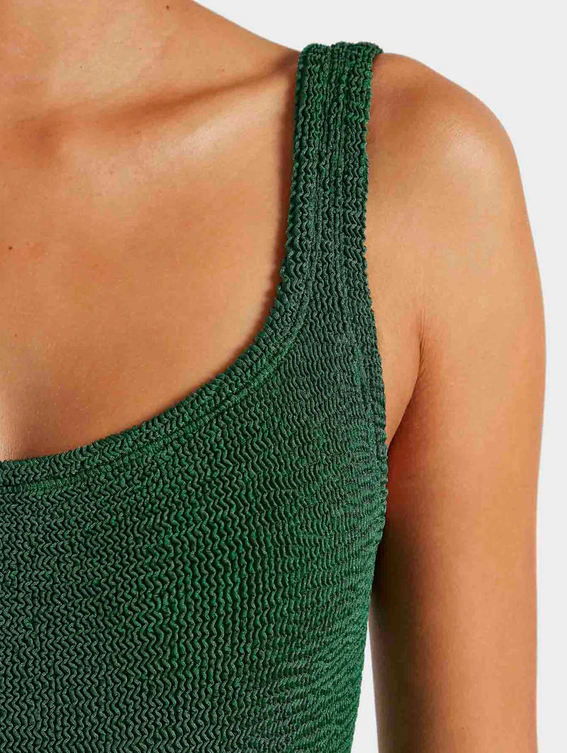Square Neck Swimsuit in Metallic Forest Green
