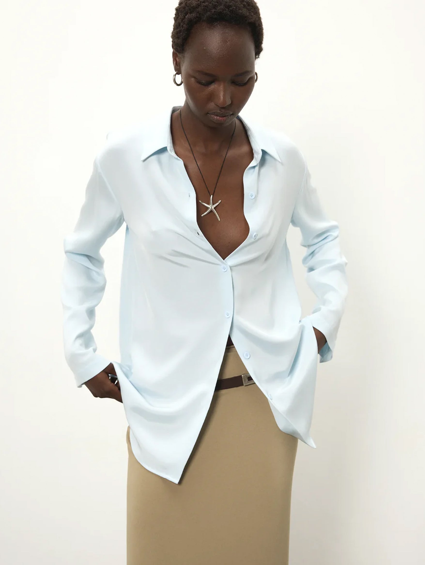 Staple Silk Shirt in Ice Blue