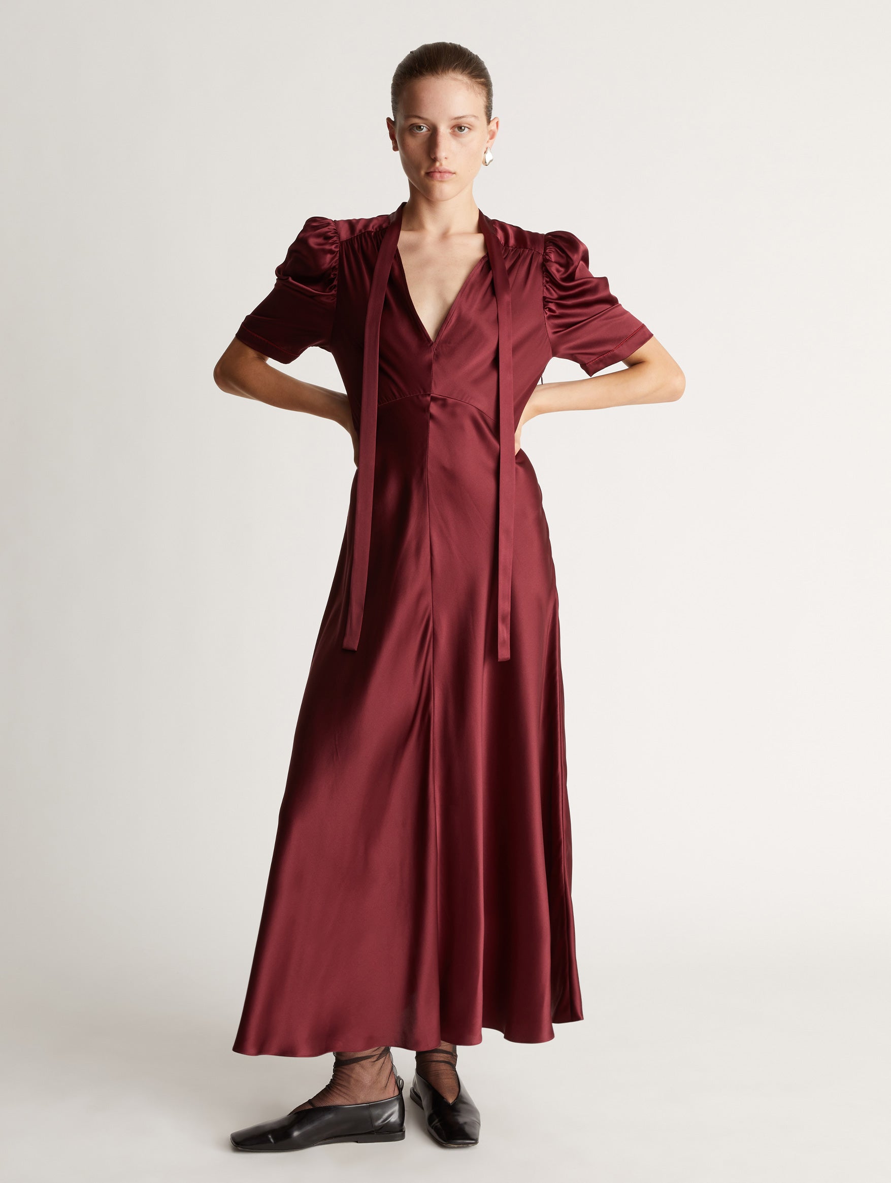 Stella Silk Tie Neck Dress in Rouge