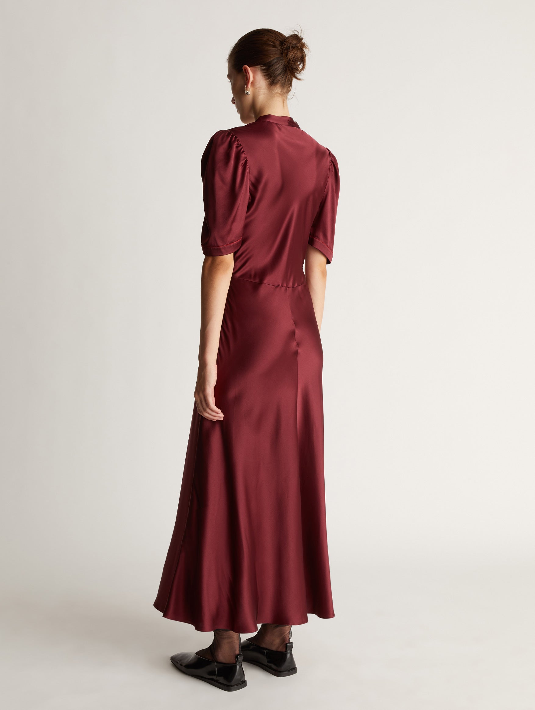 Stella Silk Tie Neck Dress in Rouge