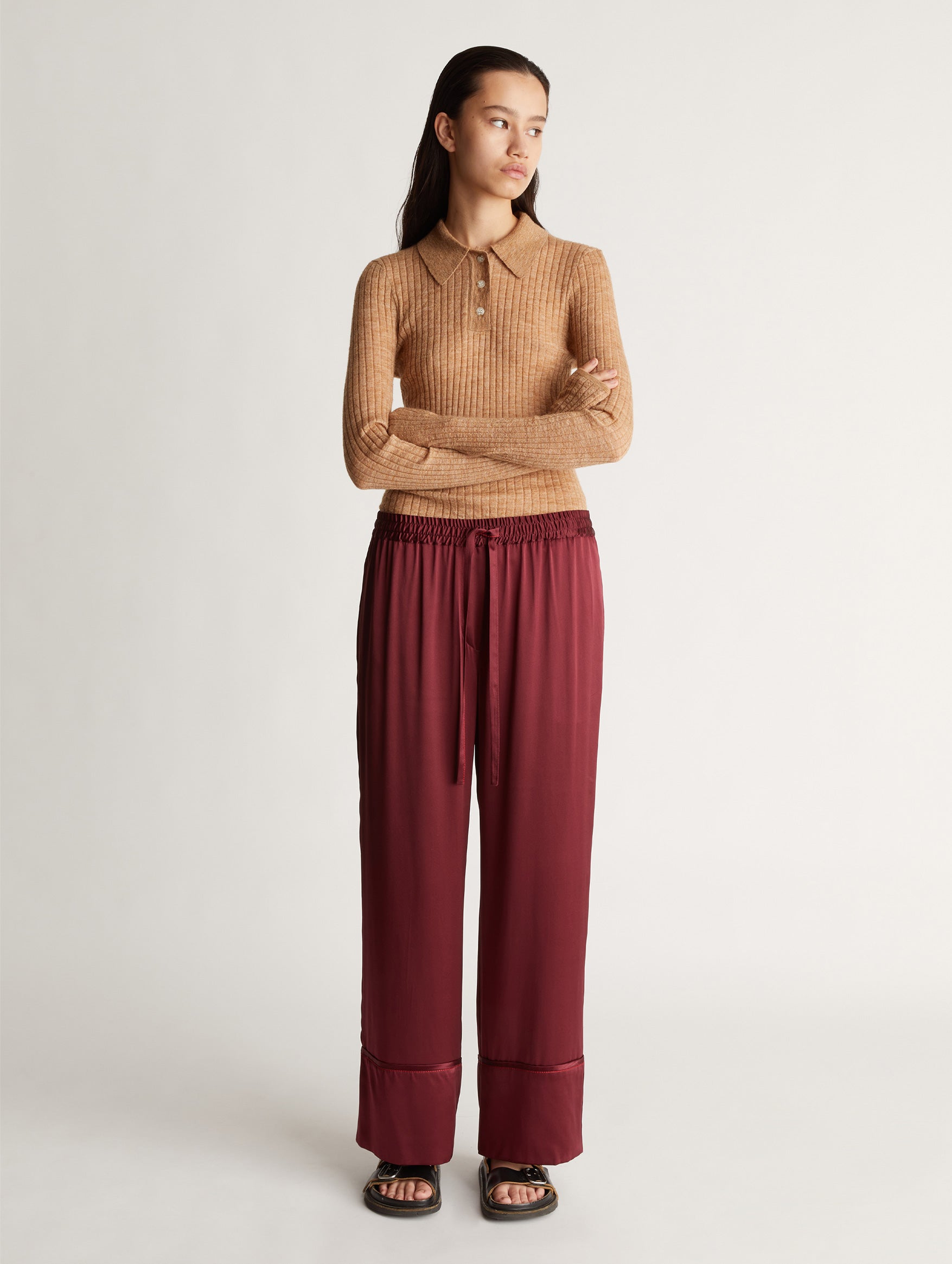 Stella Silk Pant in Rouge