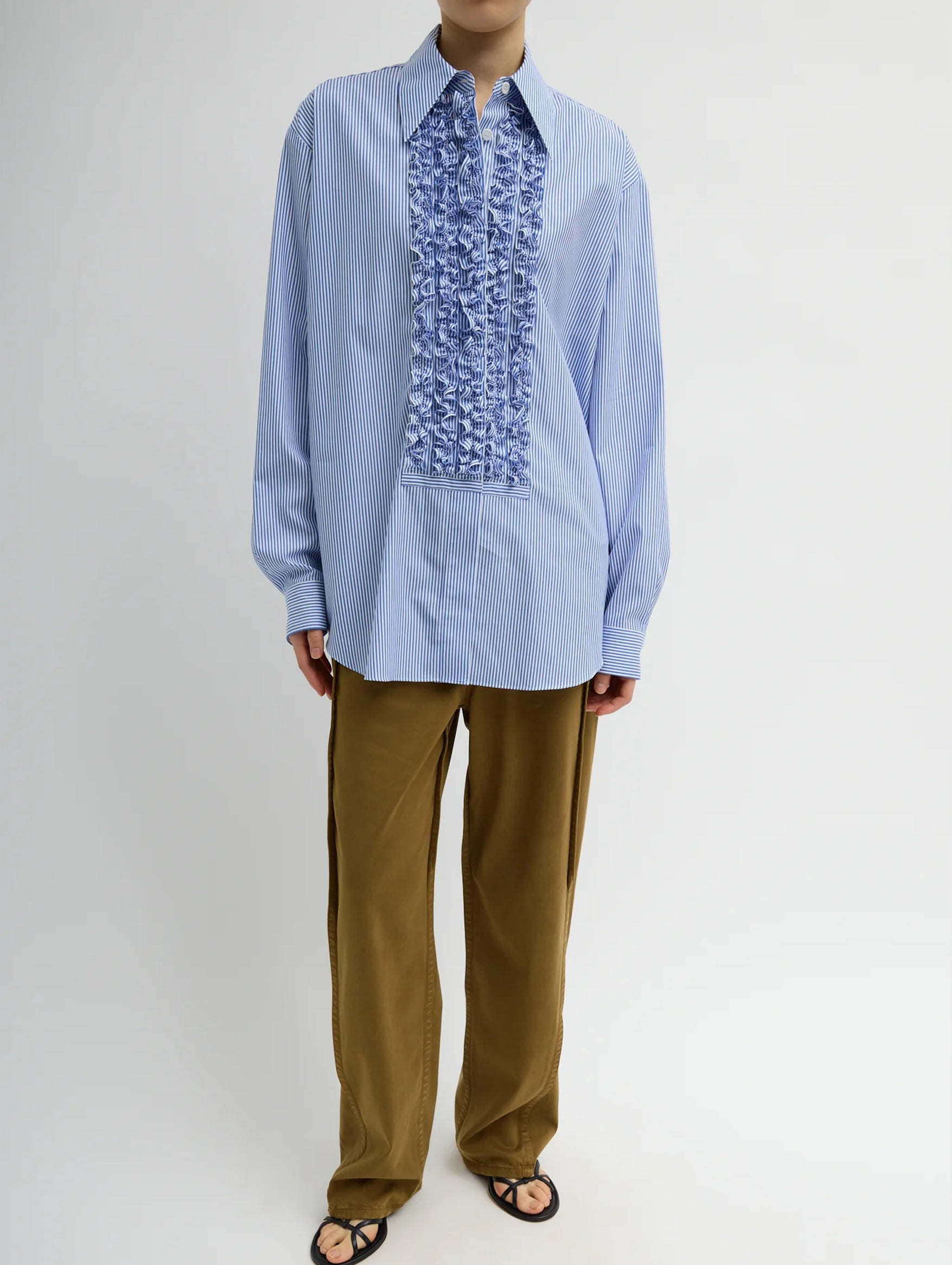 Striped Shirting Easy Tuxedo Shirt in Blue Multi