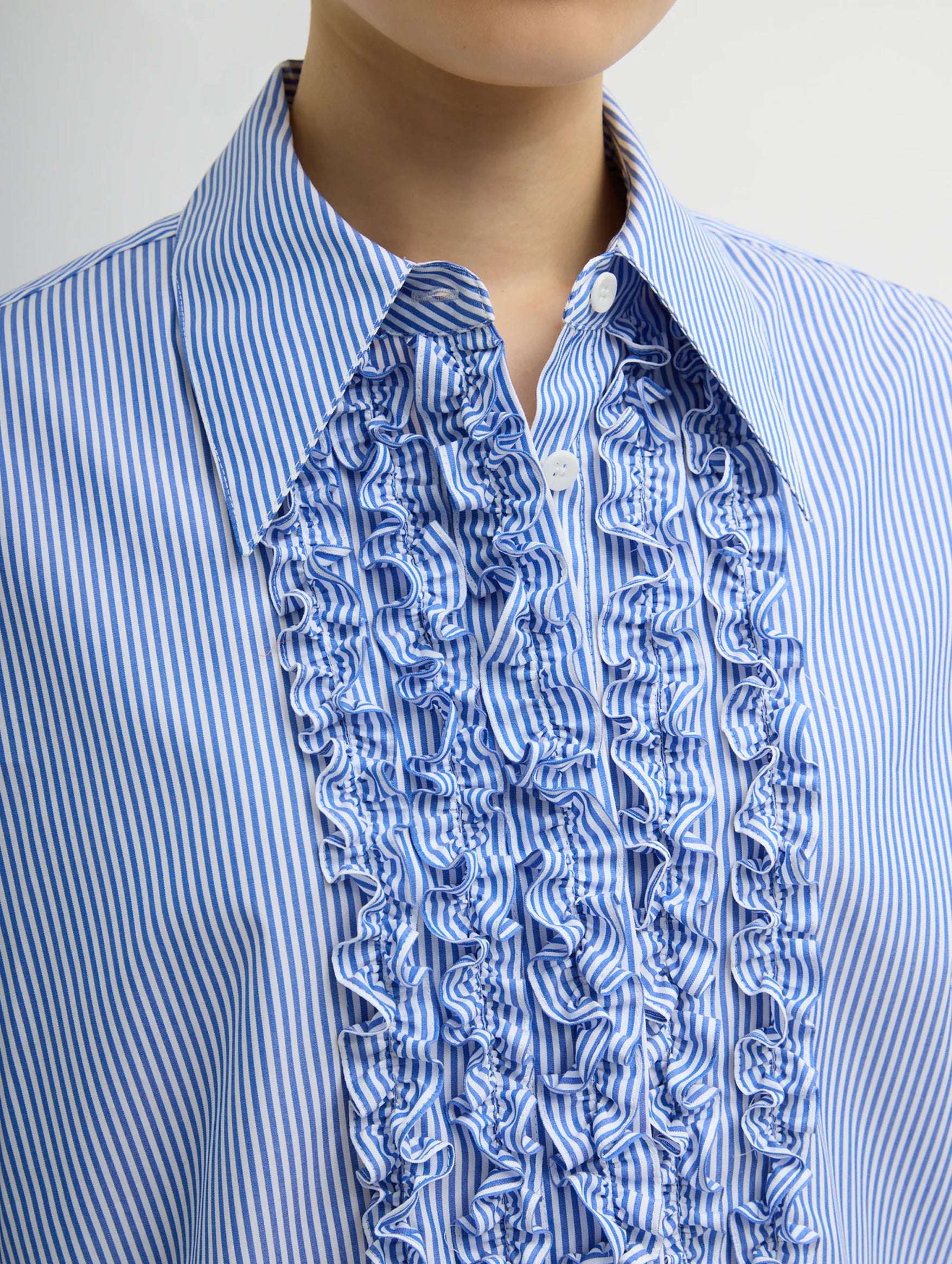 Striped Shirting Easy Tuxedo Shirt in Blue Multi