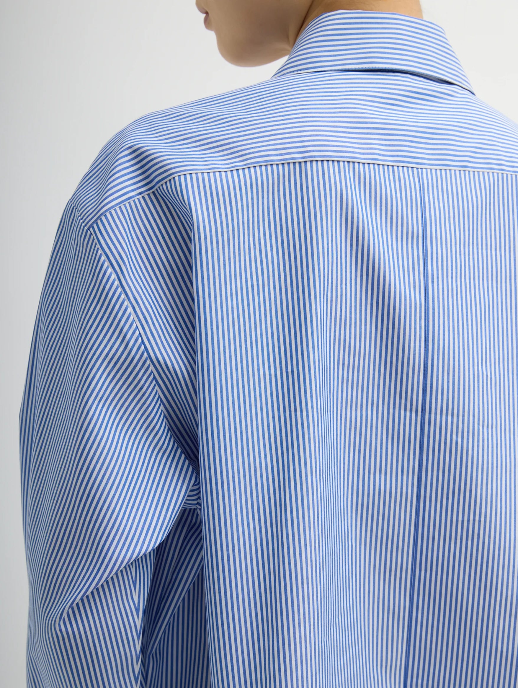 Striped Shirting Easy Tuxedo Shirt in Blue Multi