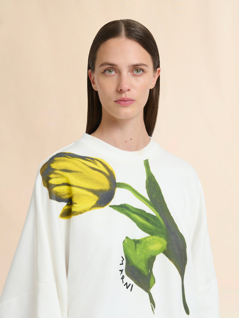 Sweatshirt With Tulip Print in White