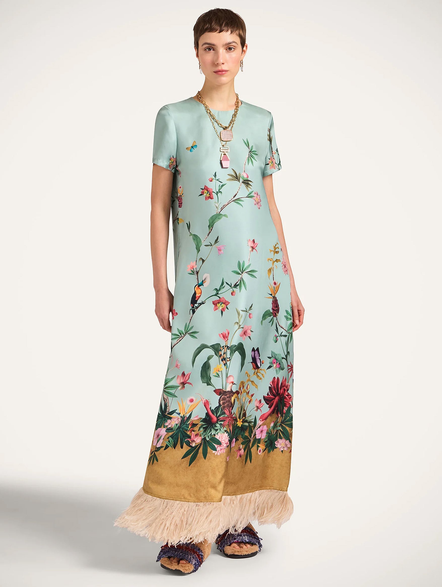 Swing Dress with Feathers in Zooflora
