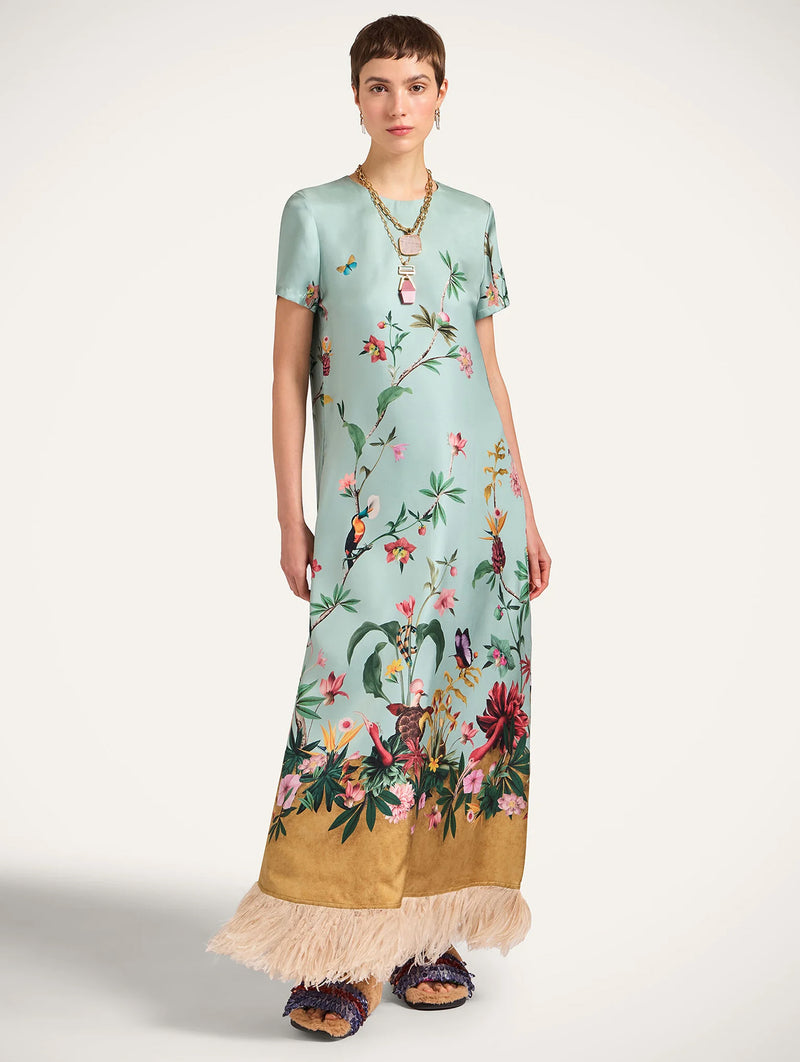 Swing Dress with Feathers in Zooflora