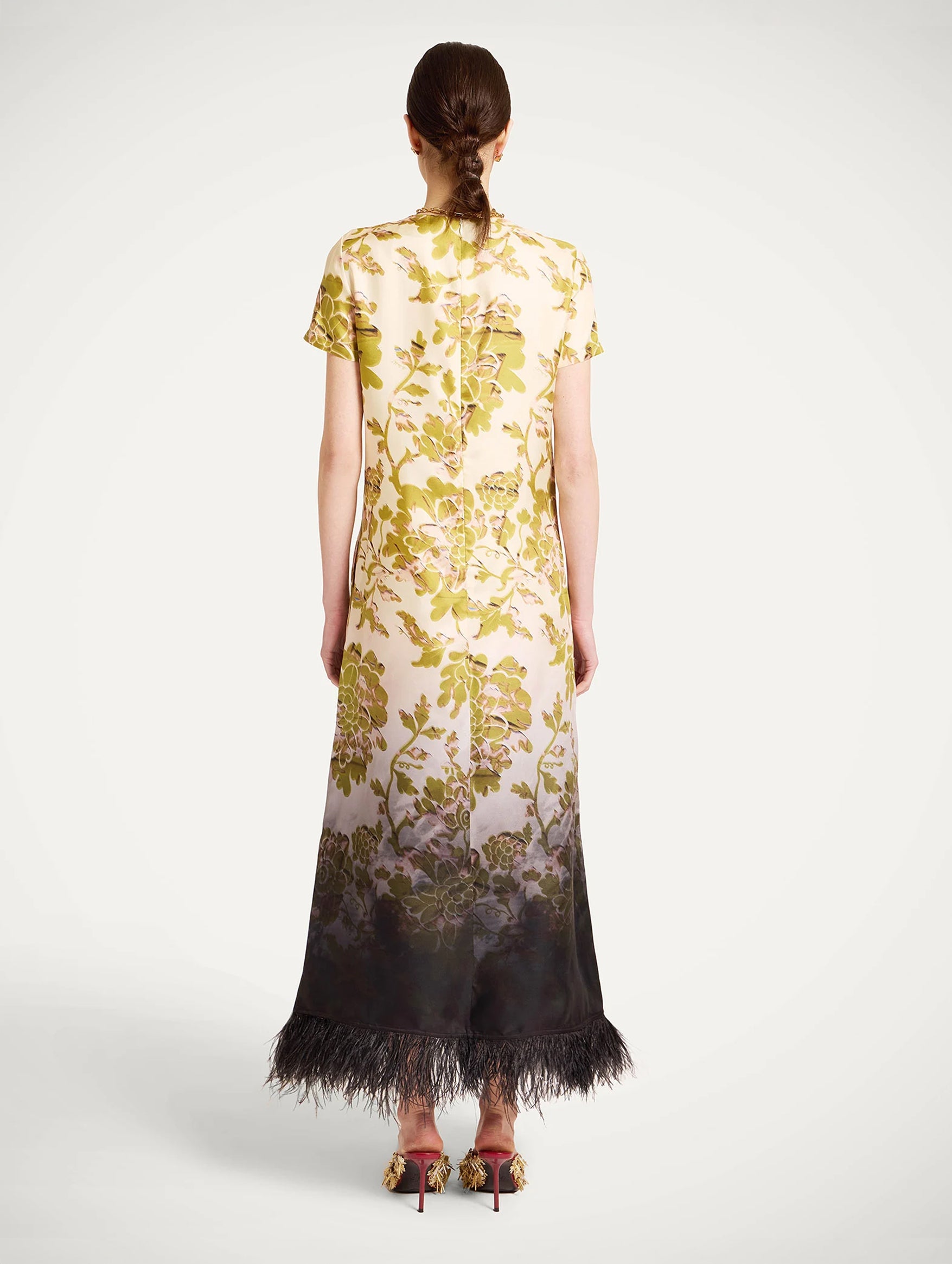 Swing Dress with Feathers in Oasis Ombré Placée Green & Black