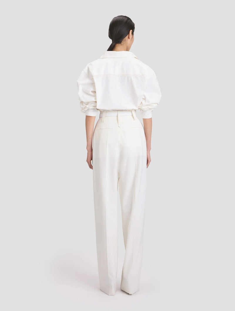 Tab Detail Denim Top in Washed White