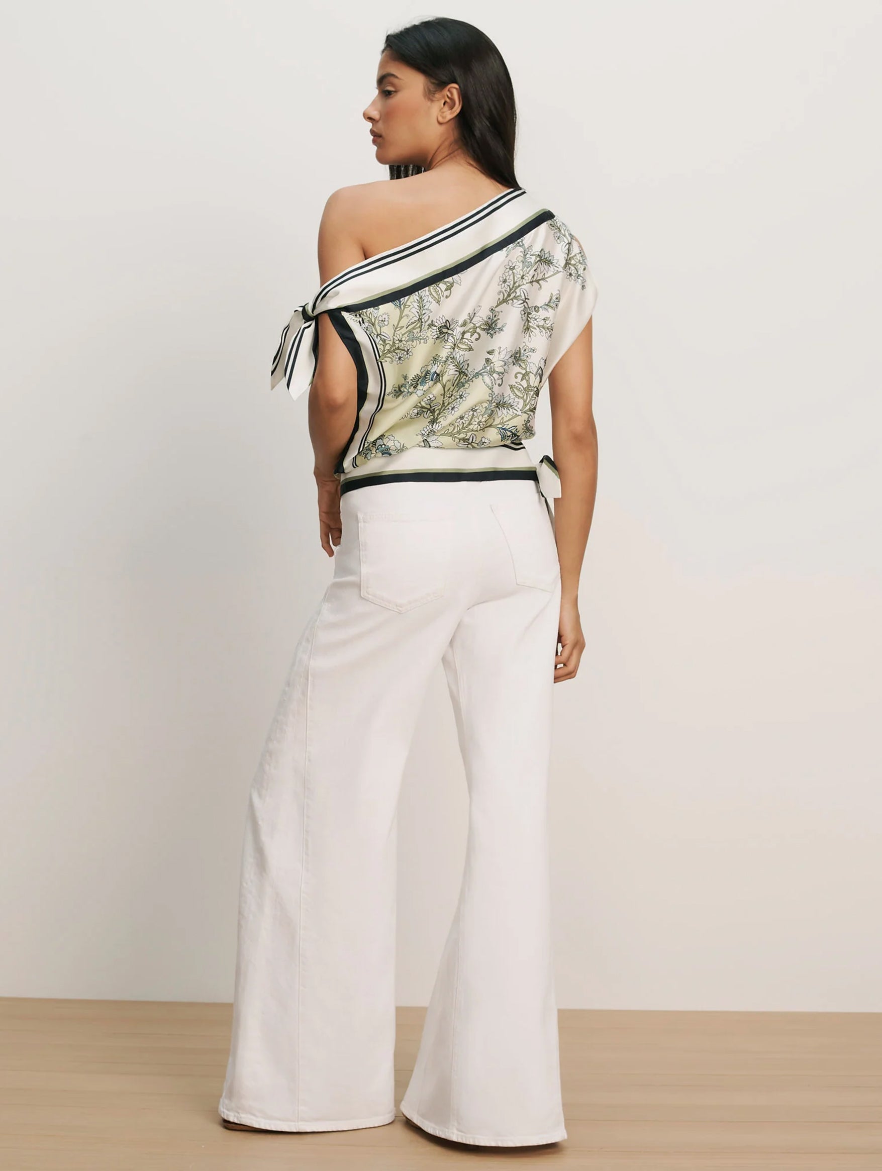 Tari One-Shoulder Blouse in Light Pistachio Multi