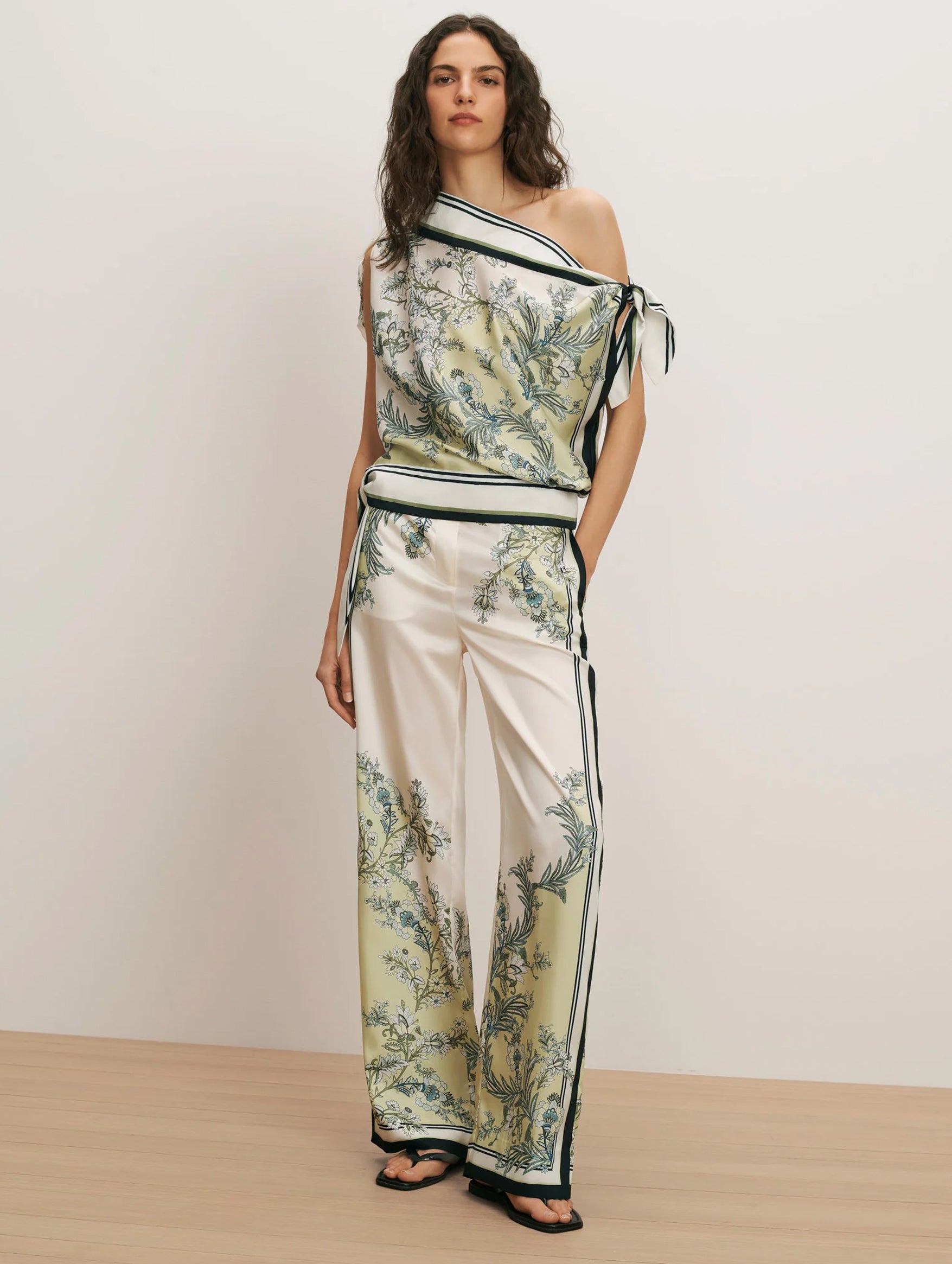 Tari One-Shoulder Blouse in Light Pistachio Multi