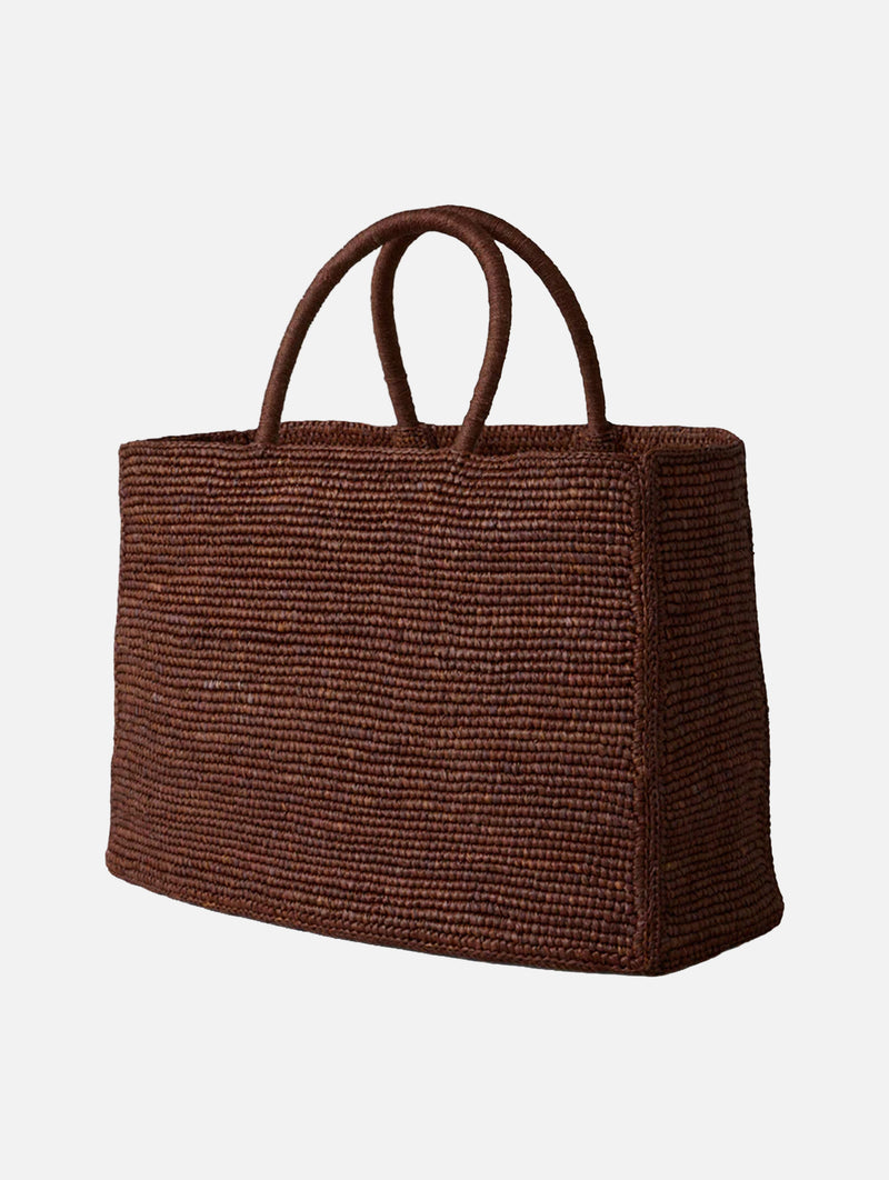 The Charlotte Raffia Bag Large in Chestnut Brown