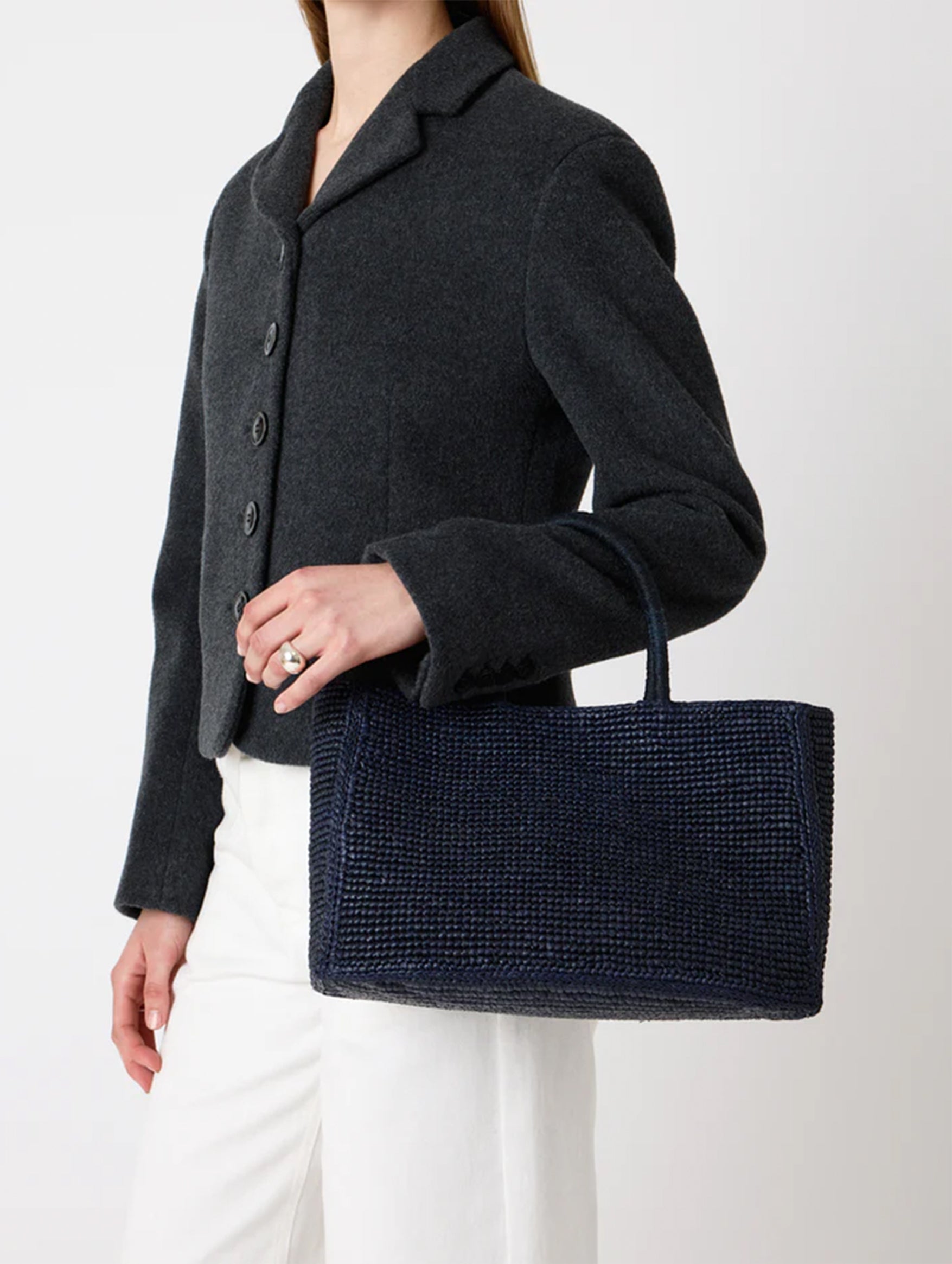 The Charlotte Raffia Bag Small in Navy