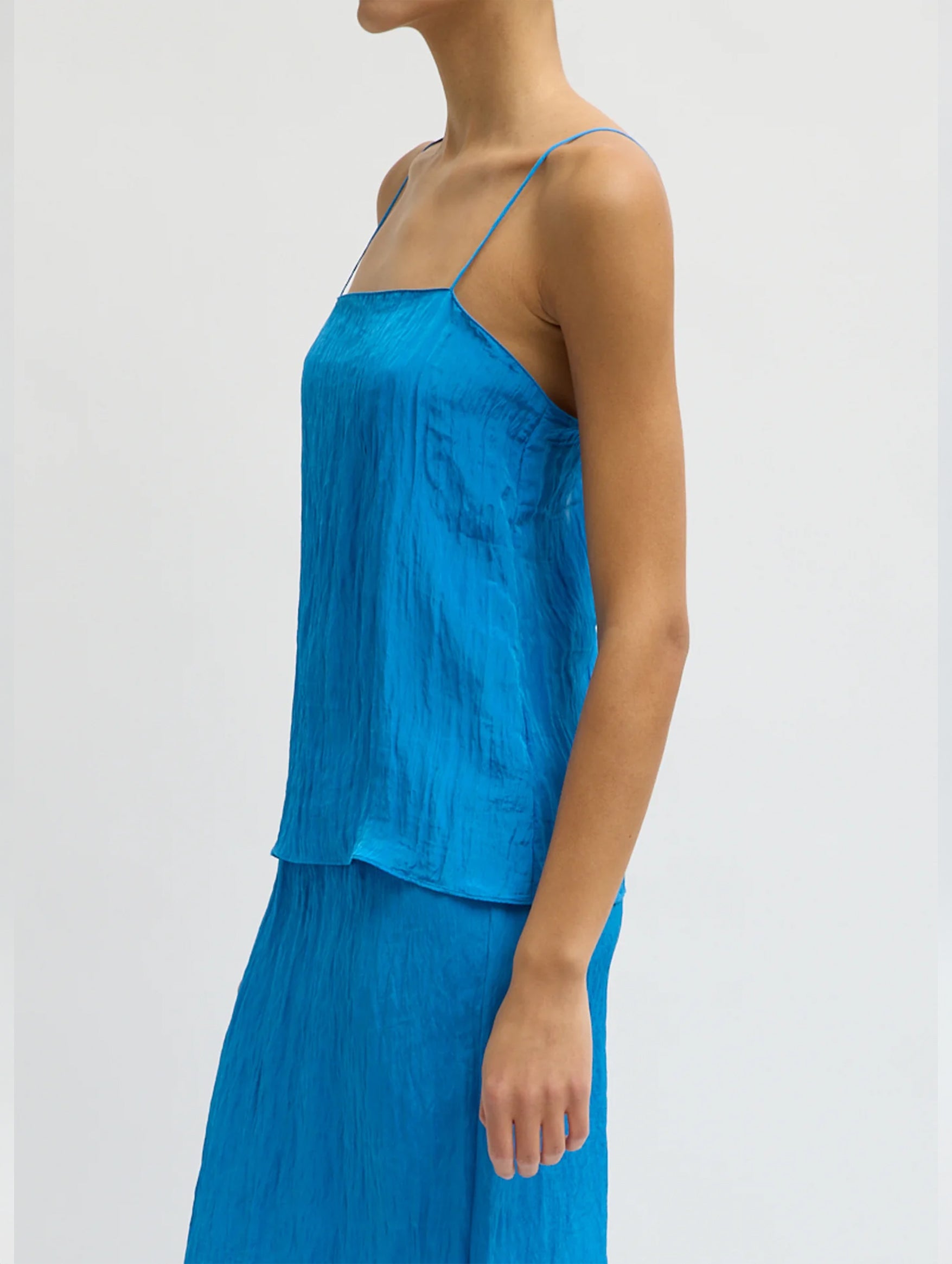 The Crinkle Slip Cami in Bright Blue
