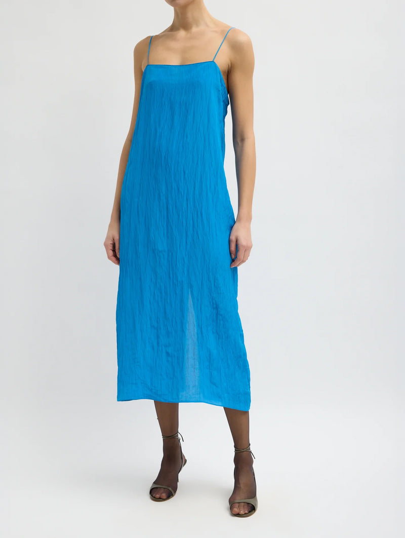 The Crinkle Slip Dress in Bright Blue