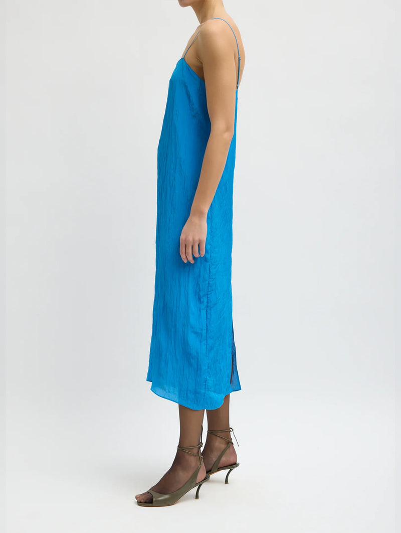 The Crinkle Slip Dress in Bright Blue