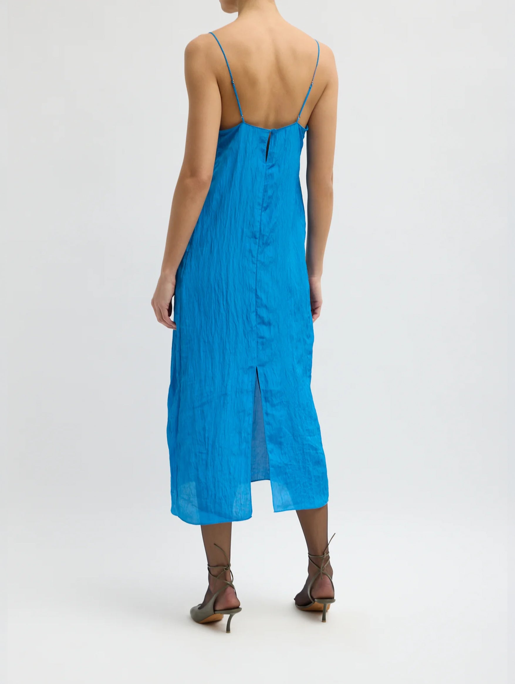The Crinkle Slip Dress in Bright Blue