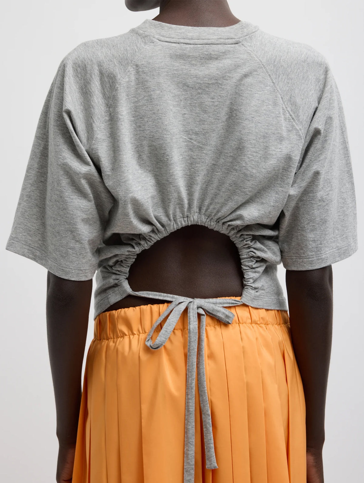 T-Shirting Short Sleeve Top with Shirred Back in Heather Grey