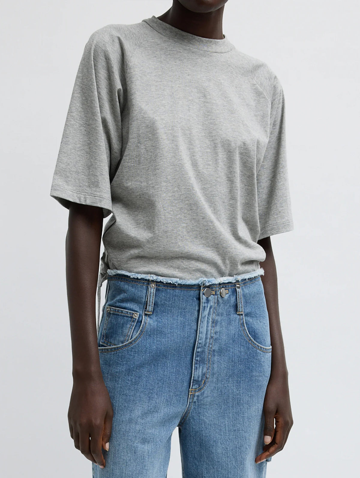 T-Shirting Short Sleeve Top with Shirred Back in Heather Grey