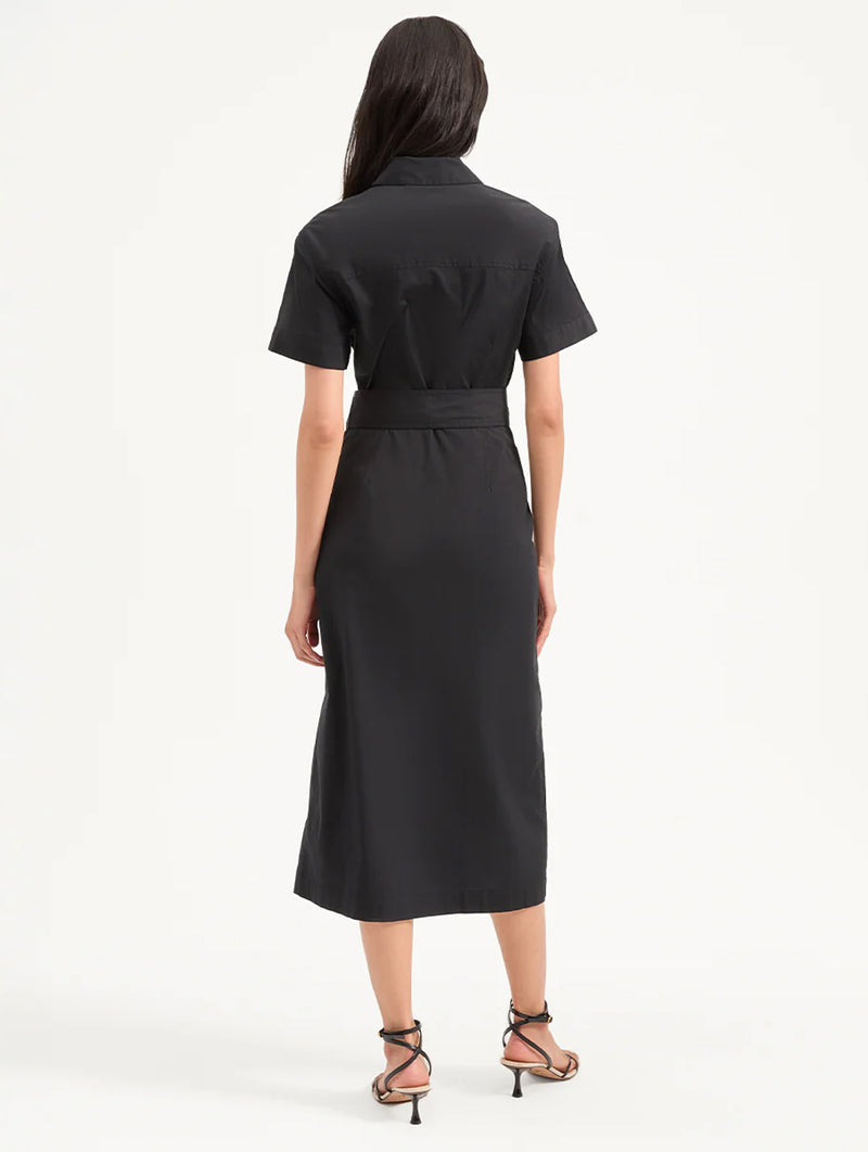 Tabby Midi Cotton Dress in Black