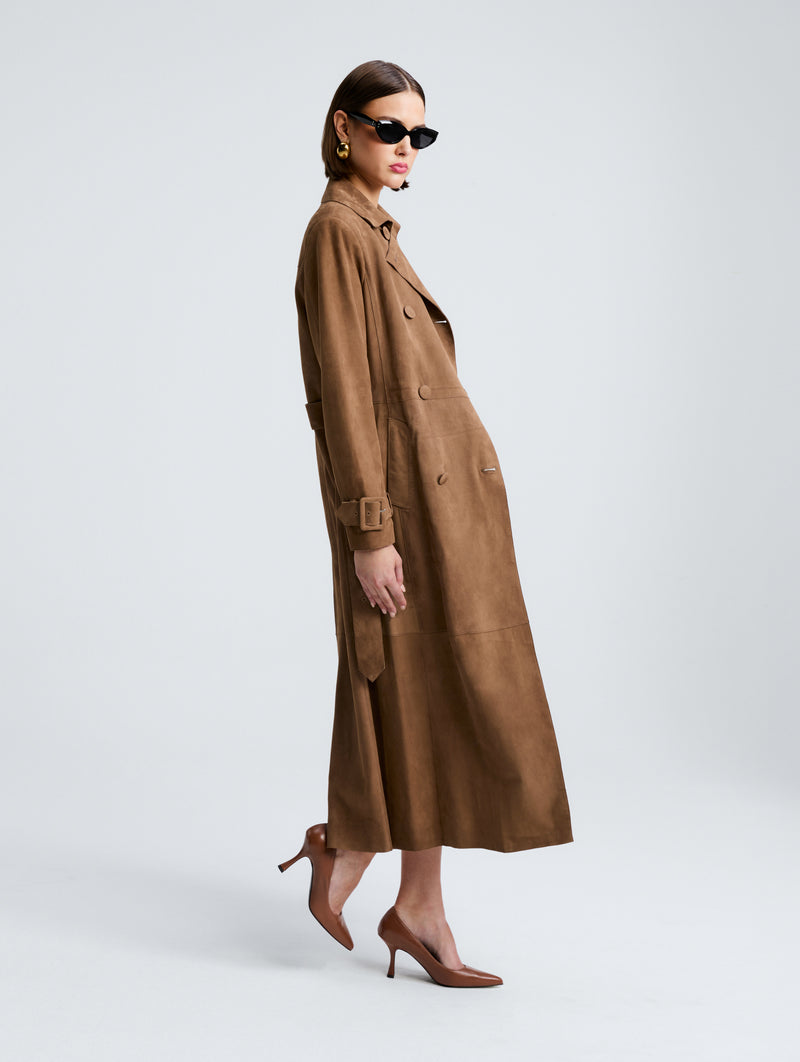Tate Everyday Suede Trench in Tobacco