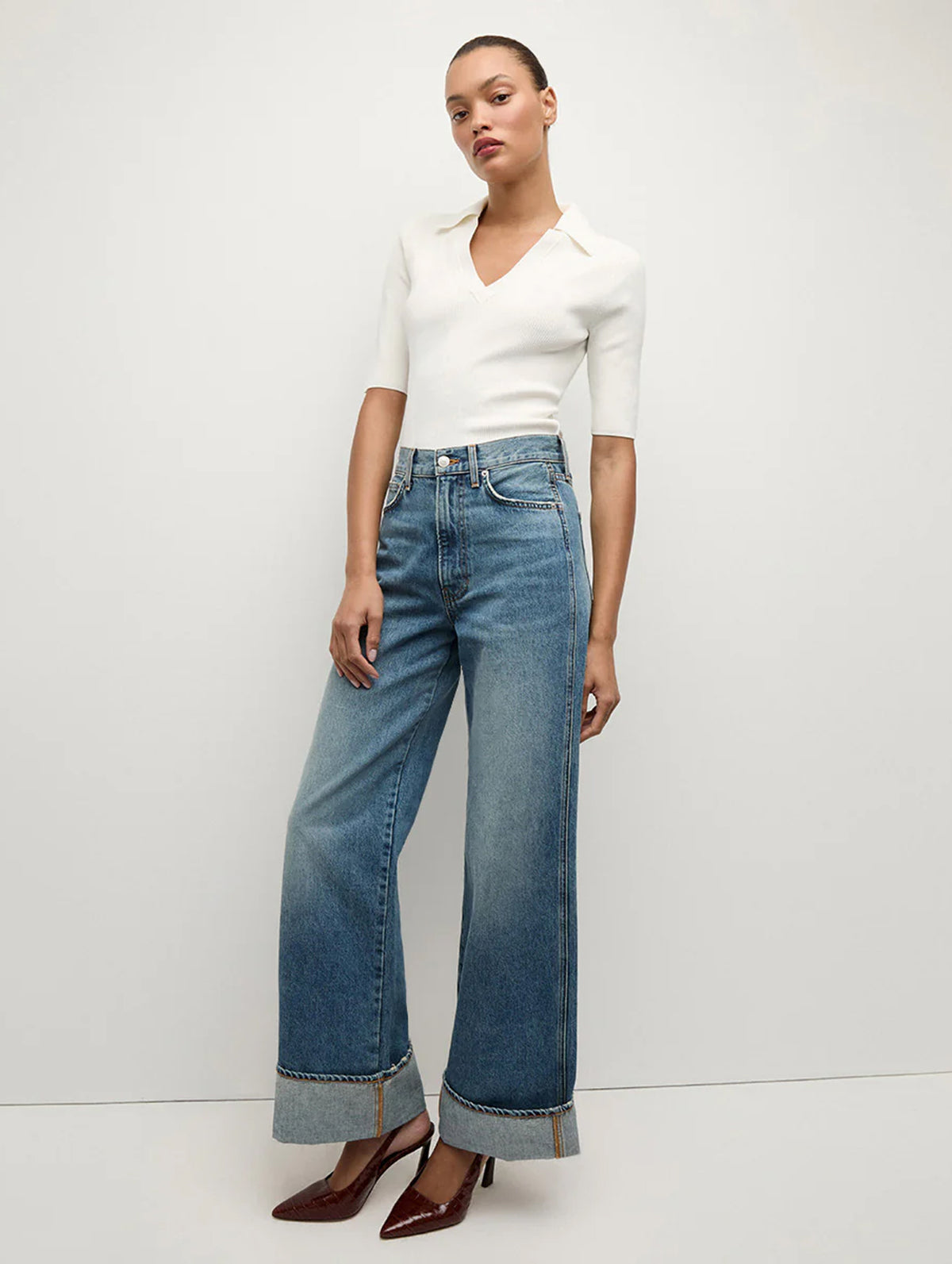 Taylor Cuffed Wide Leg Jean in Denim