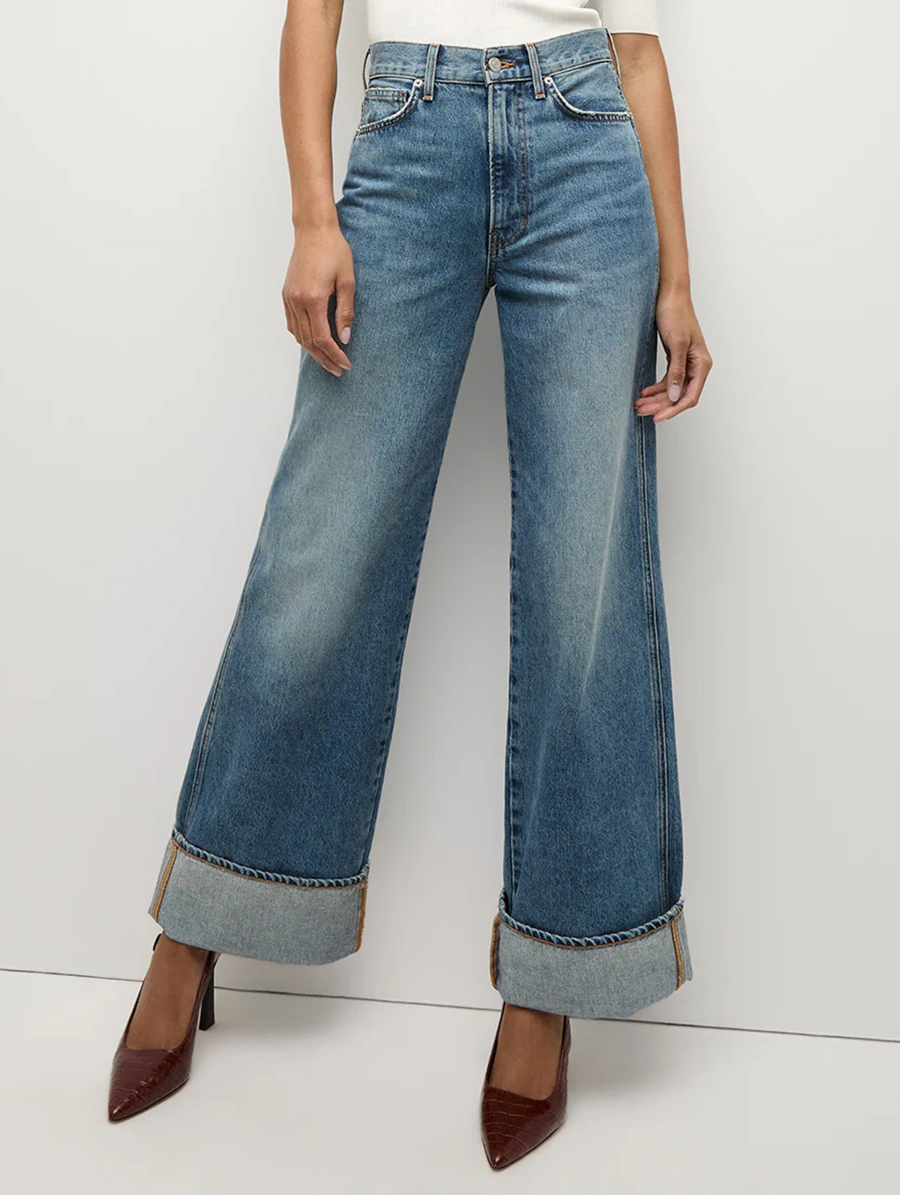 Taylor Cuffed Wide Leg Jean in Denim