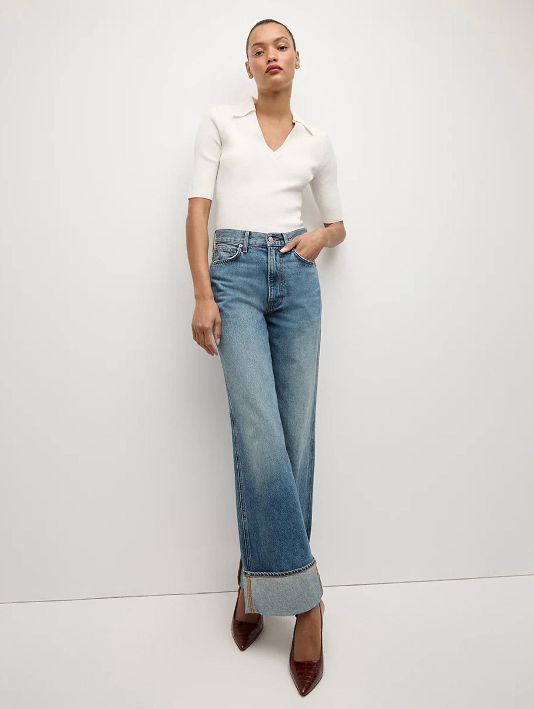 Taylor Cuffed Wide Leg Jean in Denim