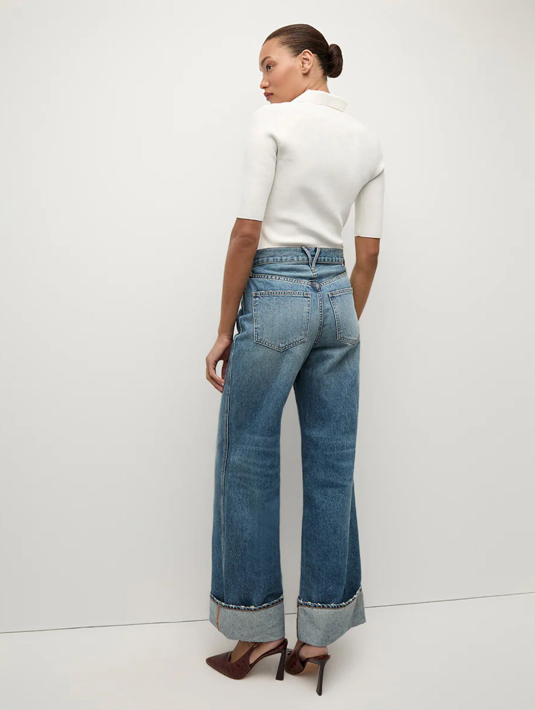 Taylor Cuffed Wide Leg Jean in Denim