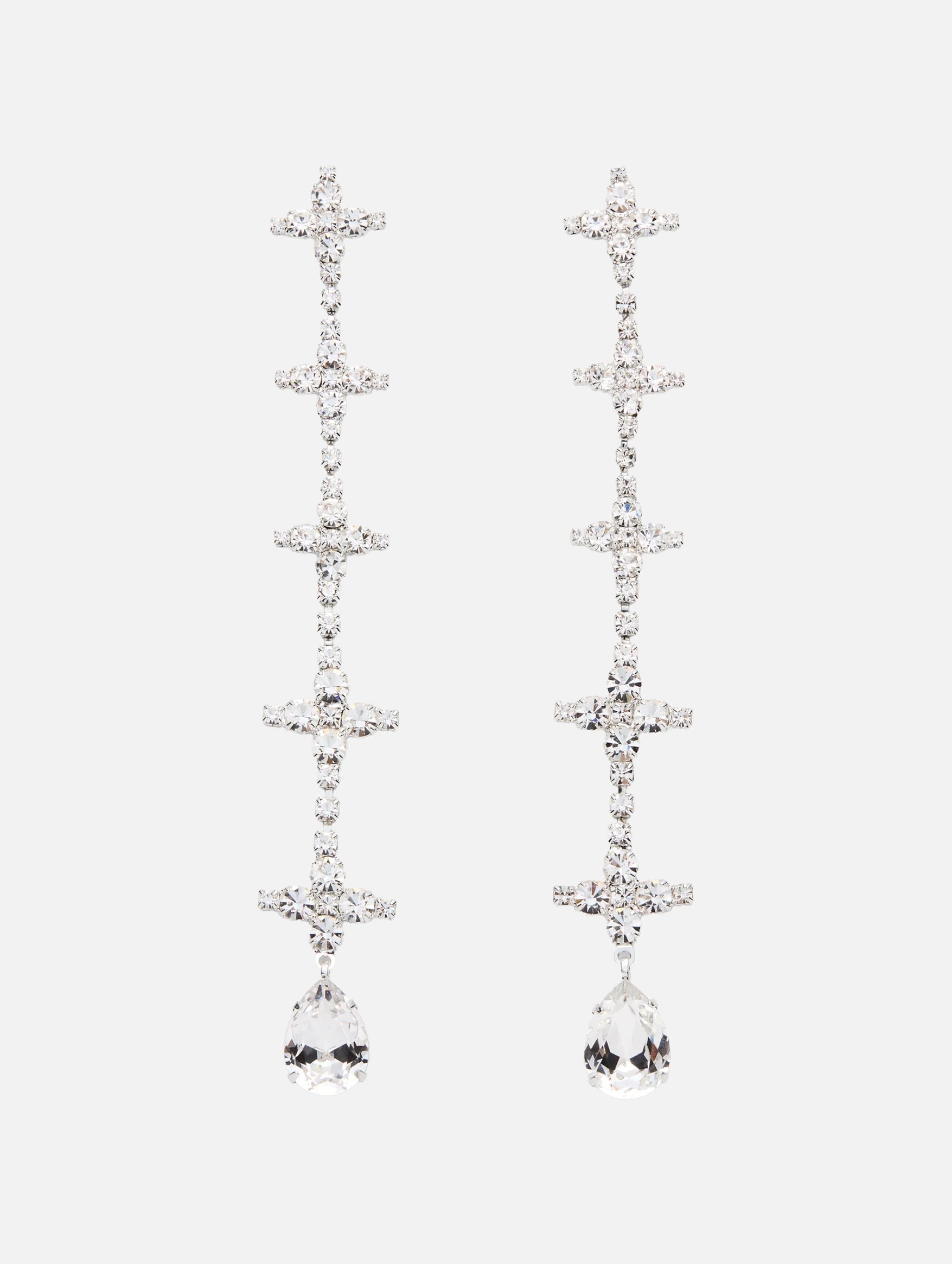 Teardrop Crystal Linear Earrings in Silver