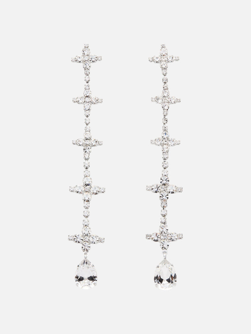Teardrop Crystal Linear Earrings in Silver