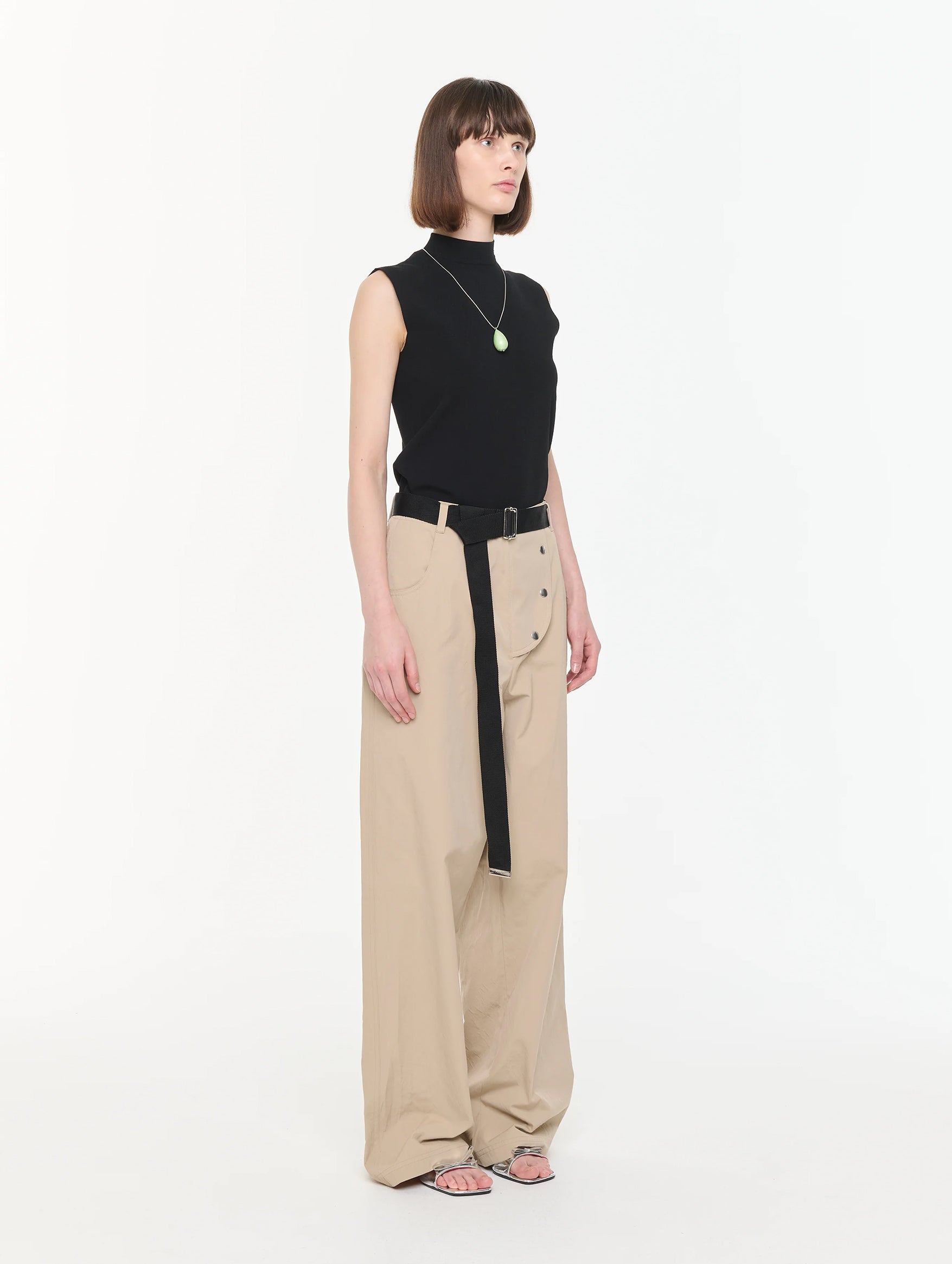 Technical Twill Belted Pants in Sand