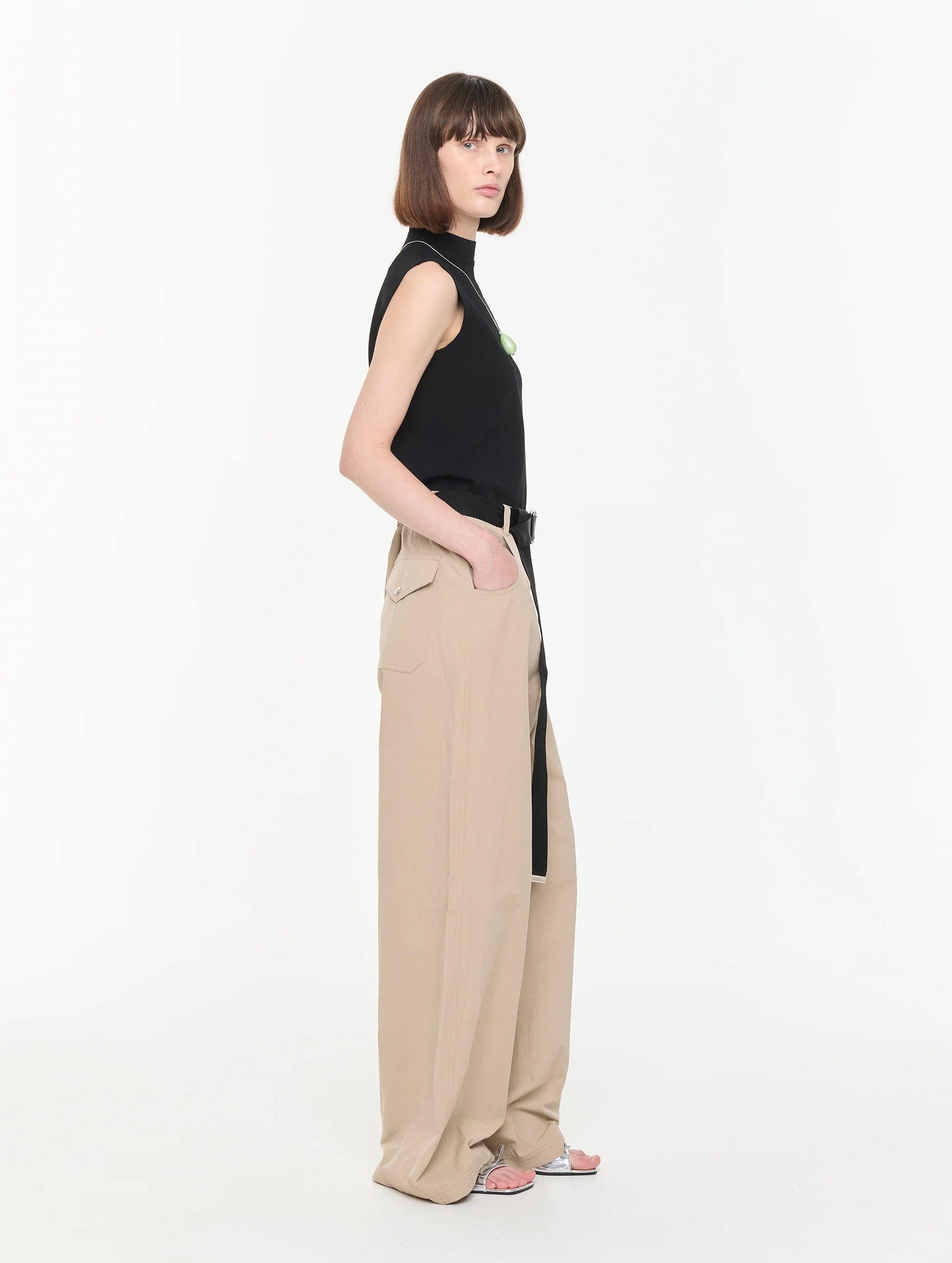 Technical Twill Belted Pants in Sand