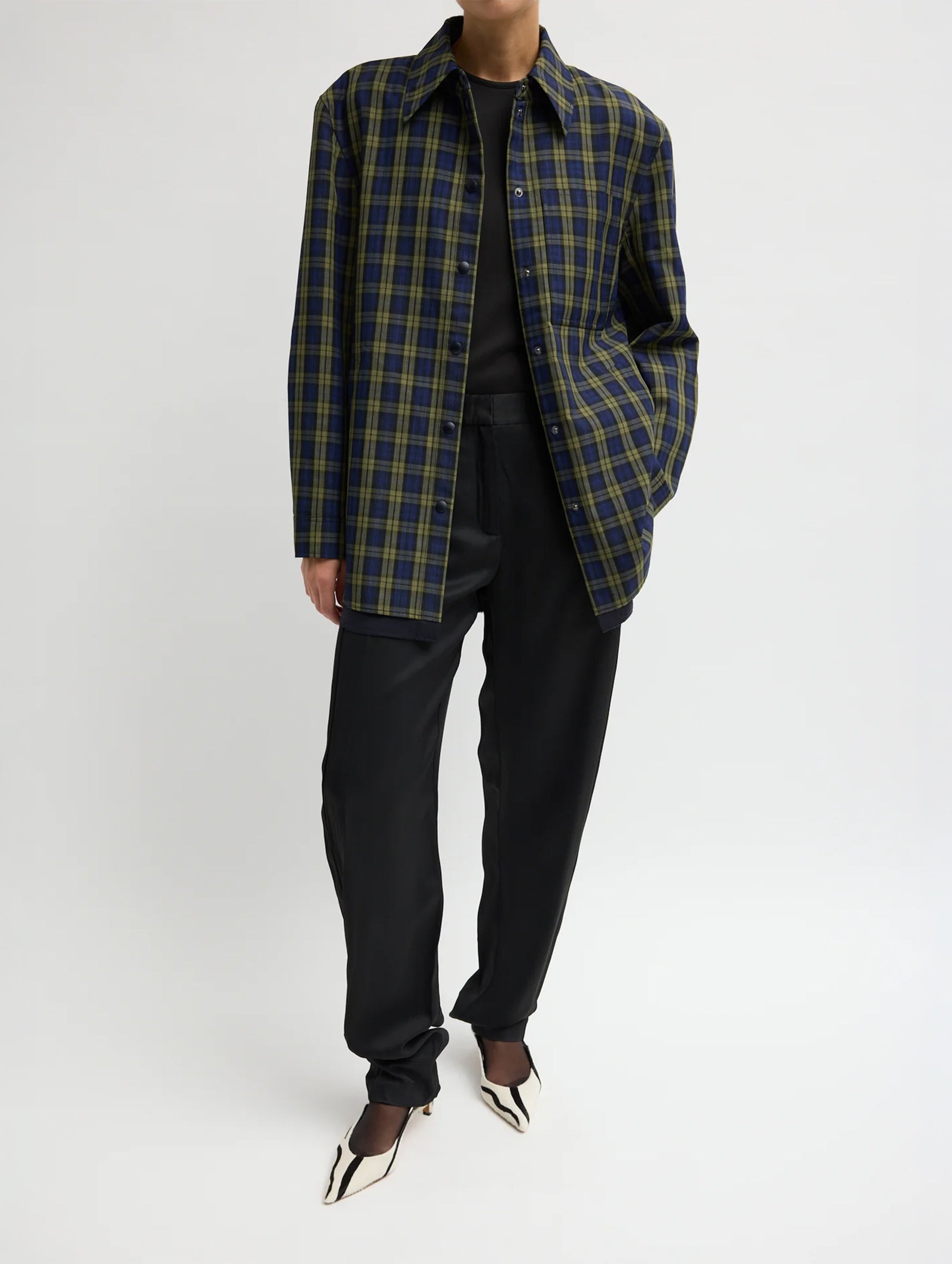 Techy Plaid Easy Shirt Jacket in Blue Multi