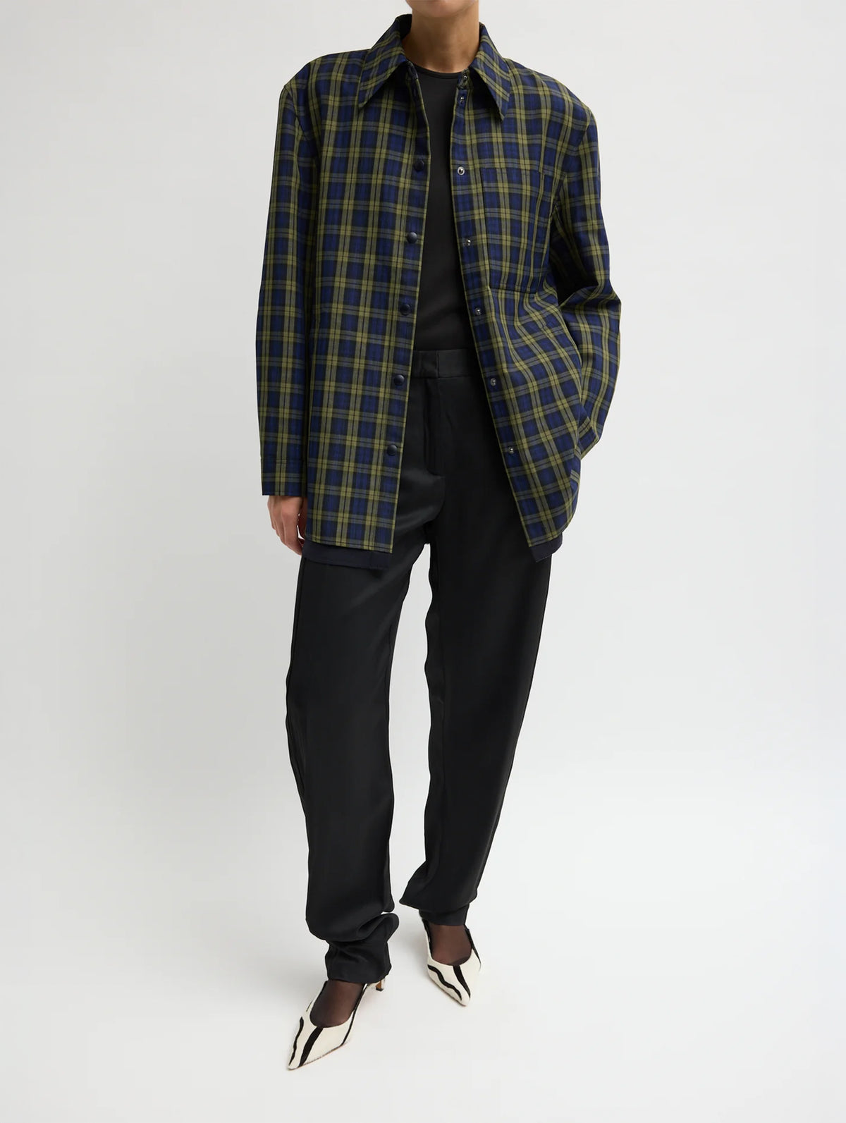 Techy Plaid Easy Shirt Jacket in Blue Multi