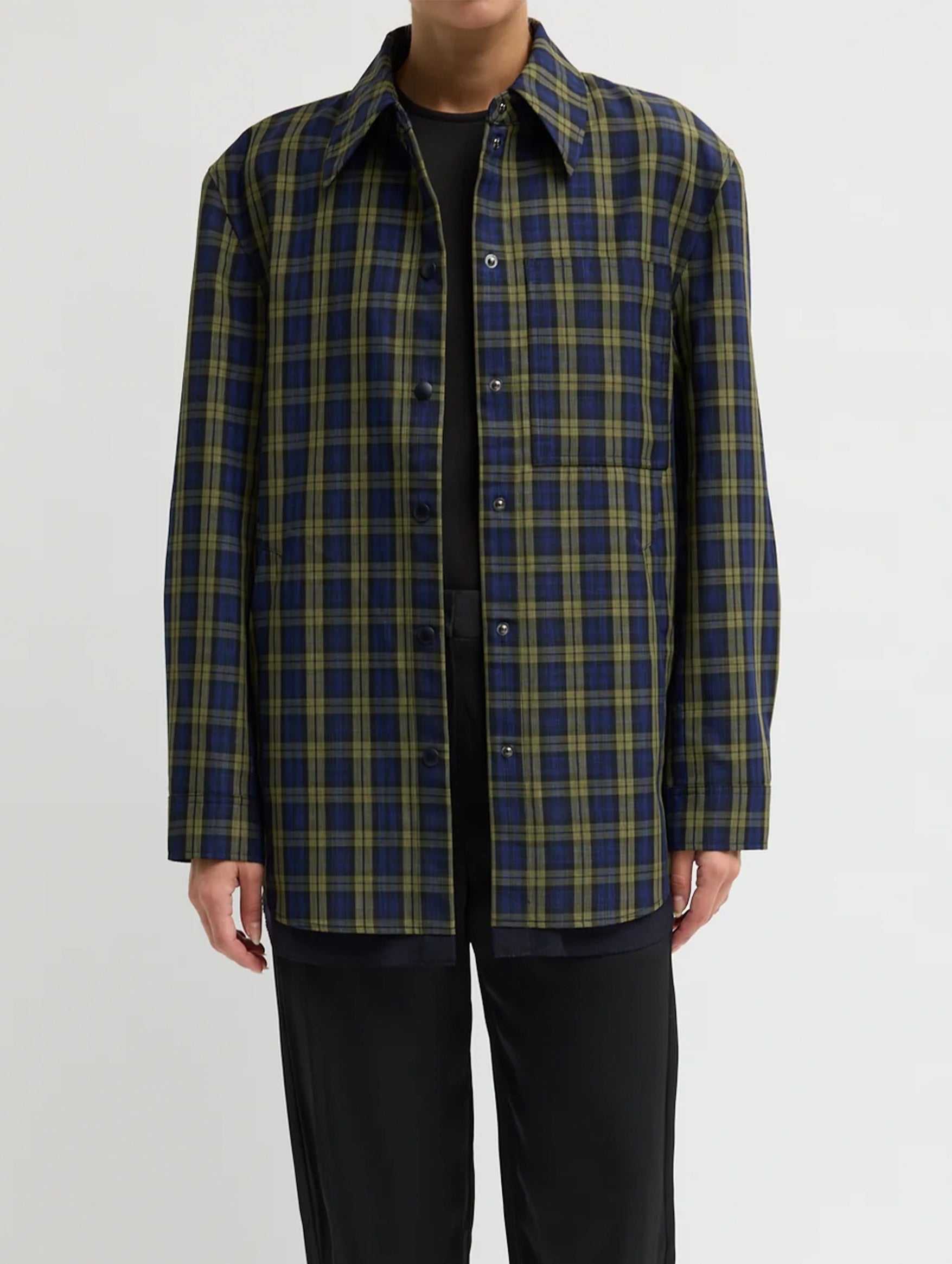 Techy Plaid Easy Shirt Jacket in Blue Multi