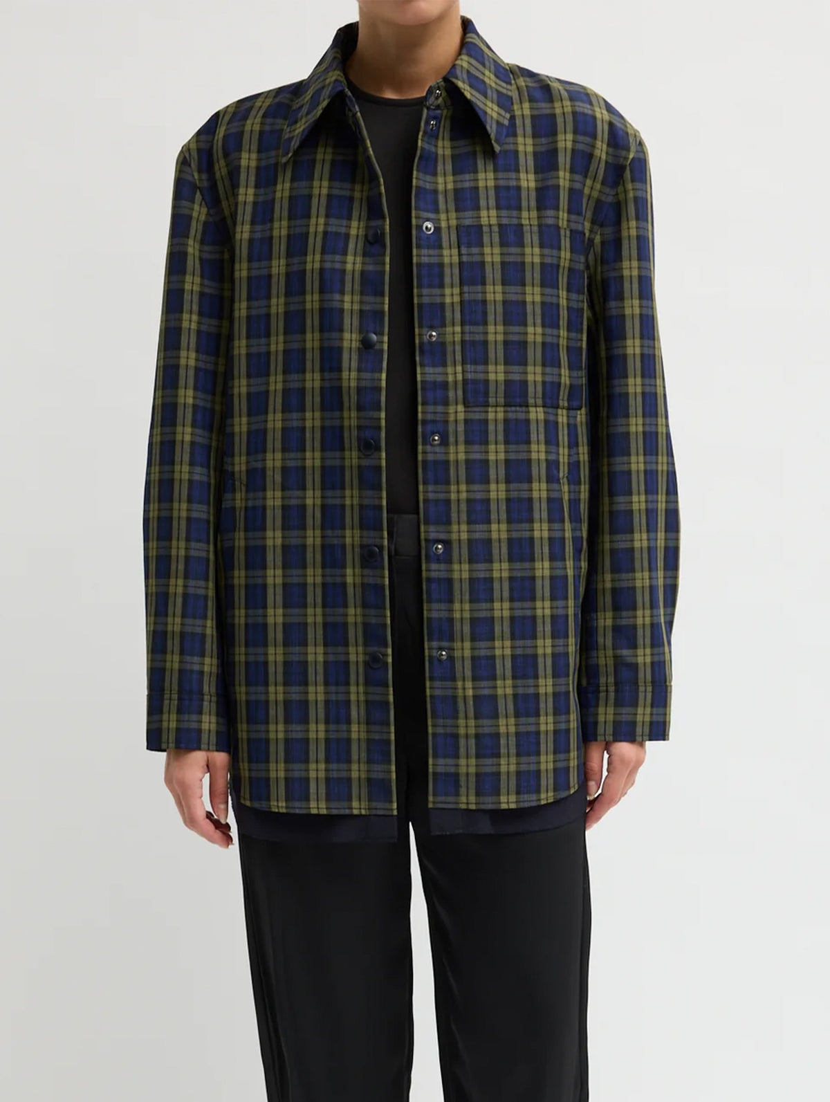 Techy Plaid Easy Shirt Jacket in Blue Multi