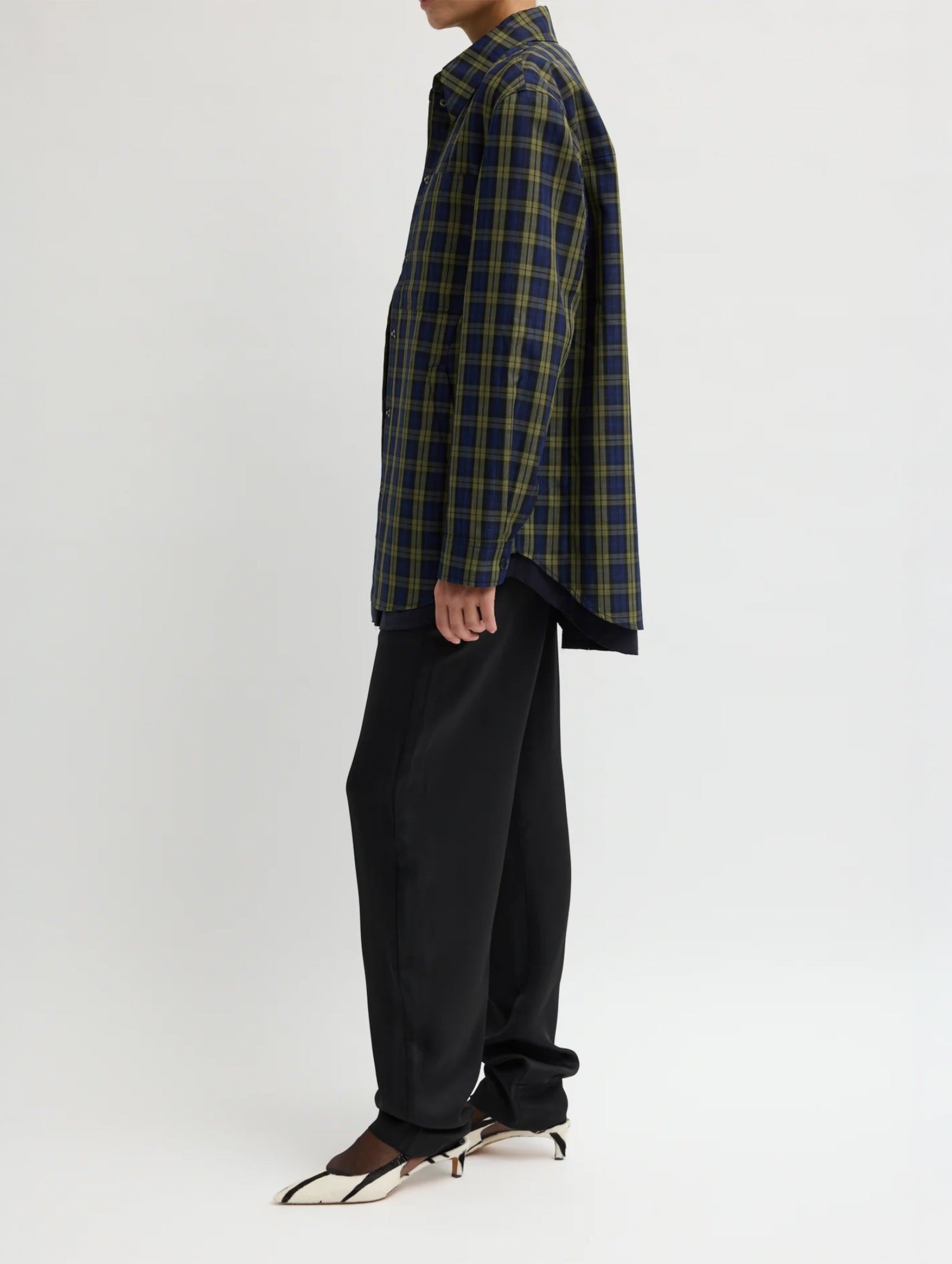 Techy Plaid Easy Shirt Jacket in Blue Multi