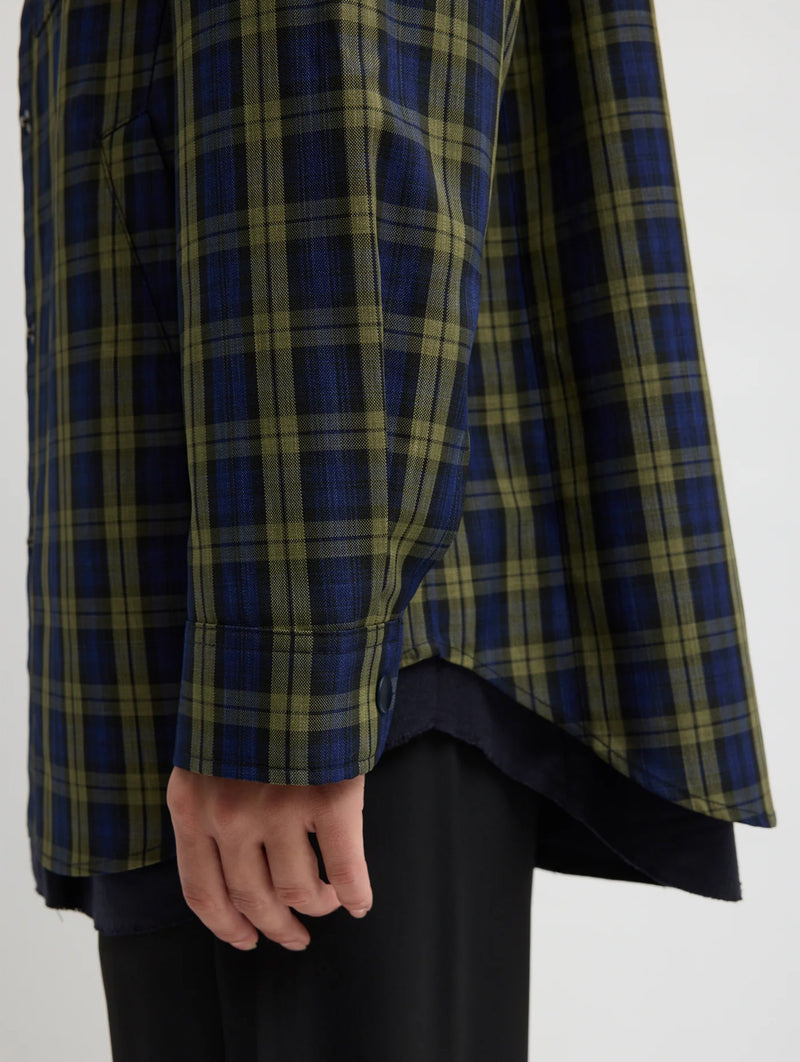 Techy Plaid Easy Shirt Jacket in Blue Multi