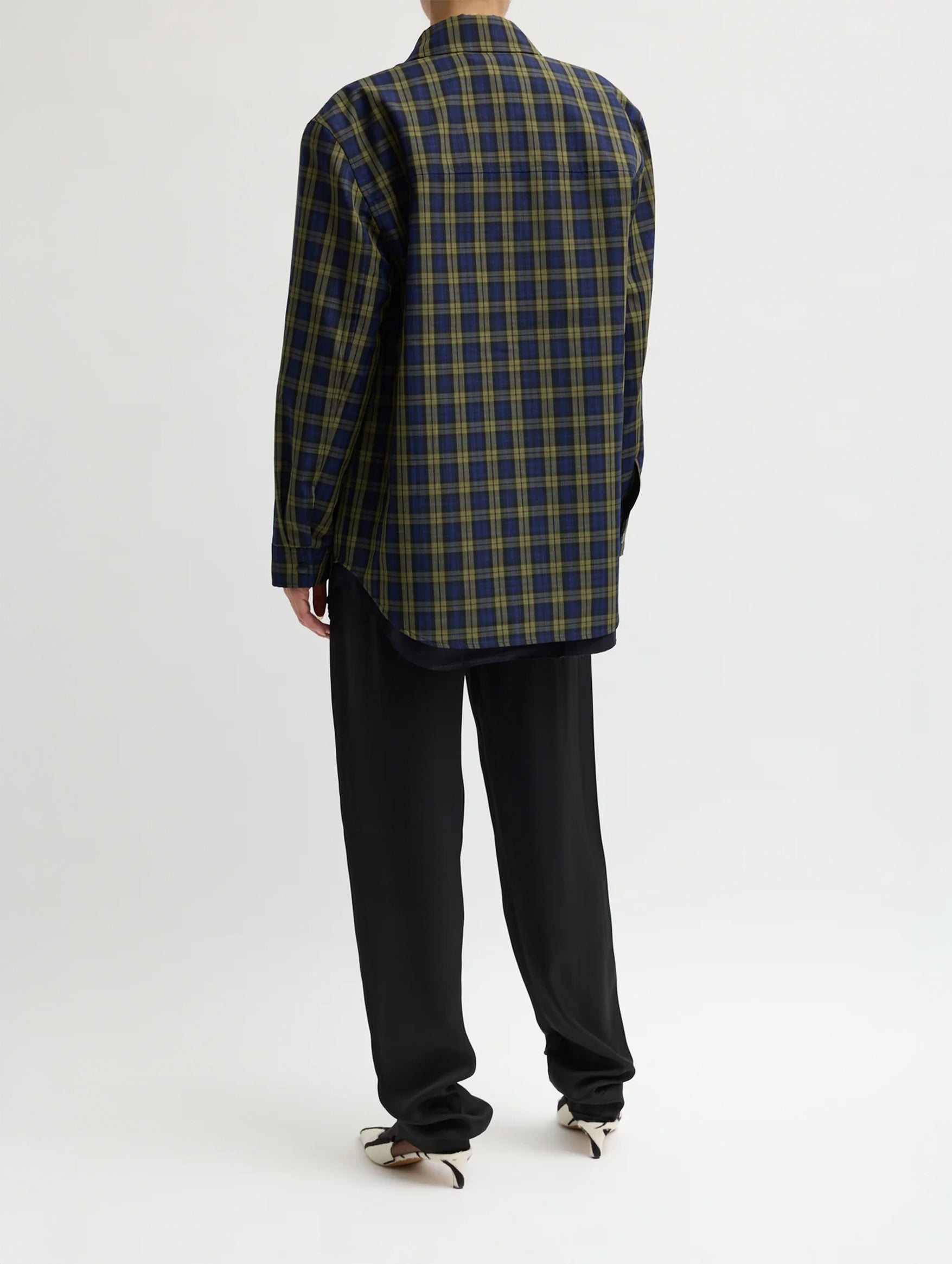 Techy Plaid Easy Shirt Jacket in Blue Multi