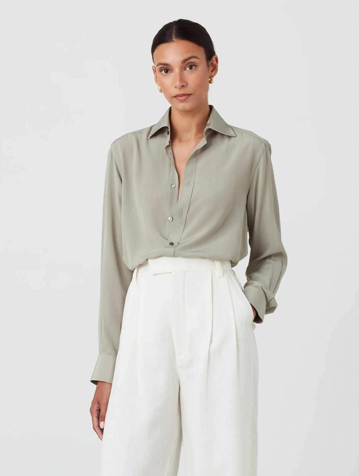 The Boyfriend Silk Shirt in Sage