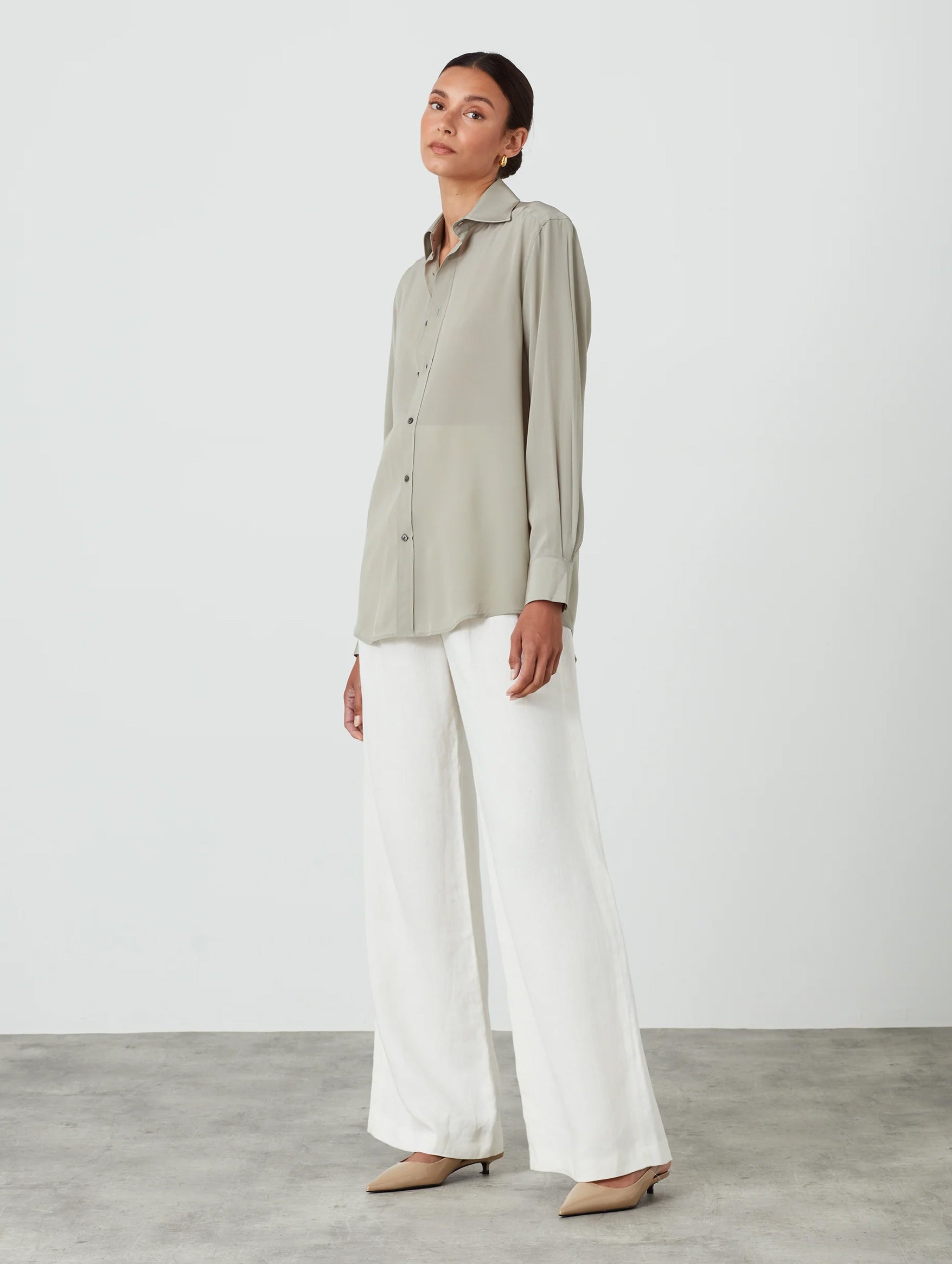 The Boyfriend Silk Shirt in Sage