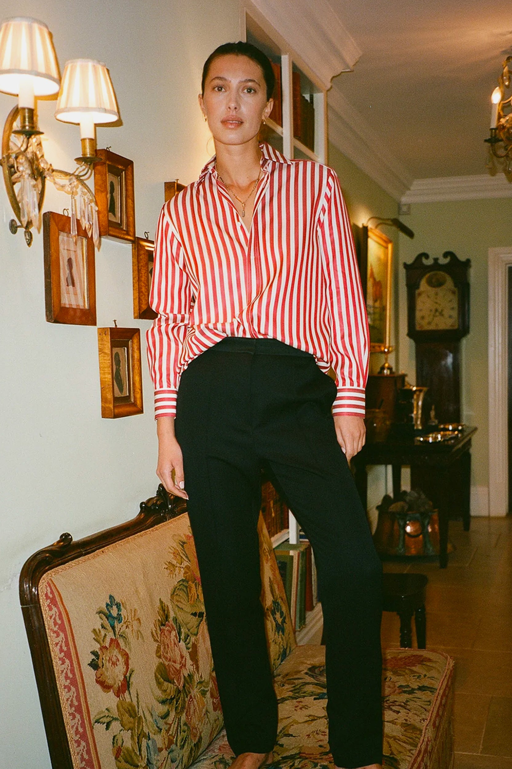 The Boyfriend Shirt in Maple Red Stripe