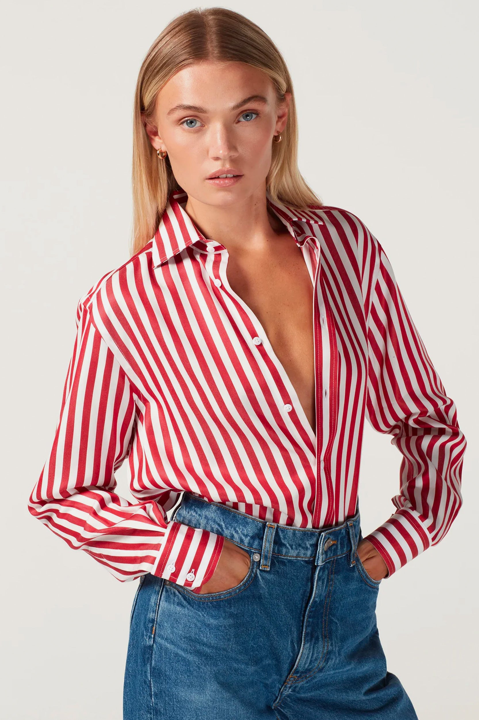 The Boyfriend Shirt in Maple Red Stripe