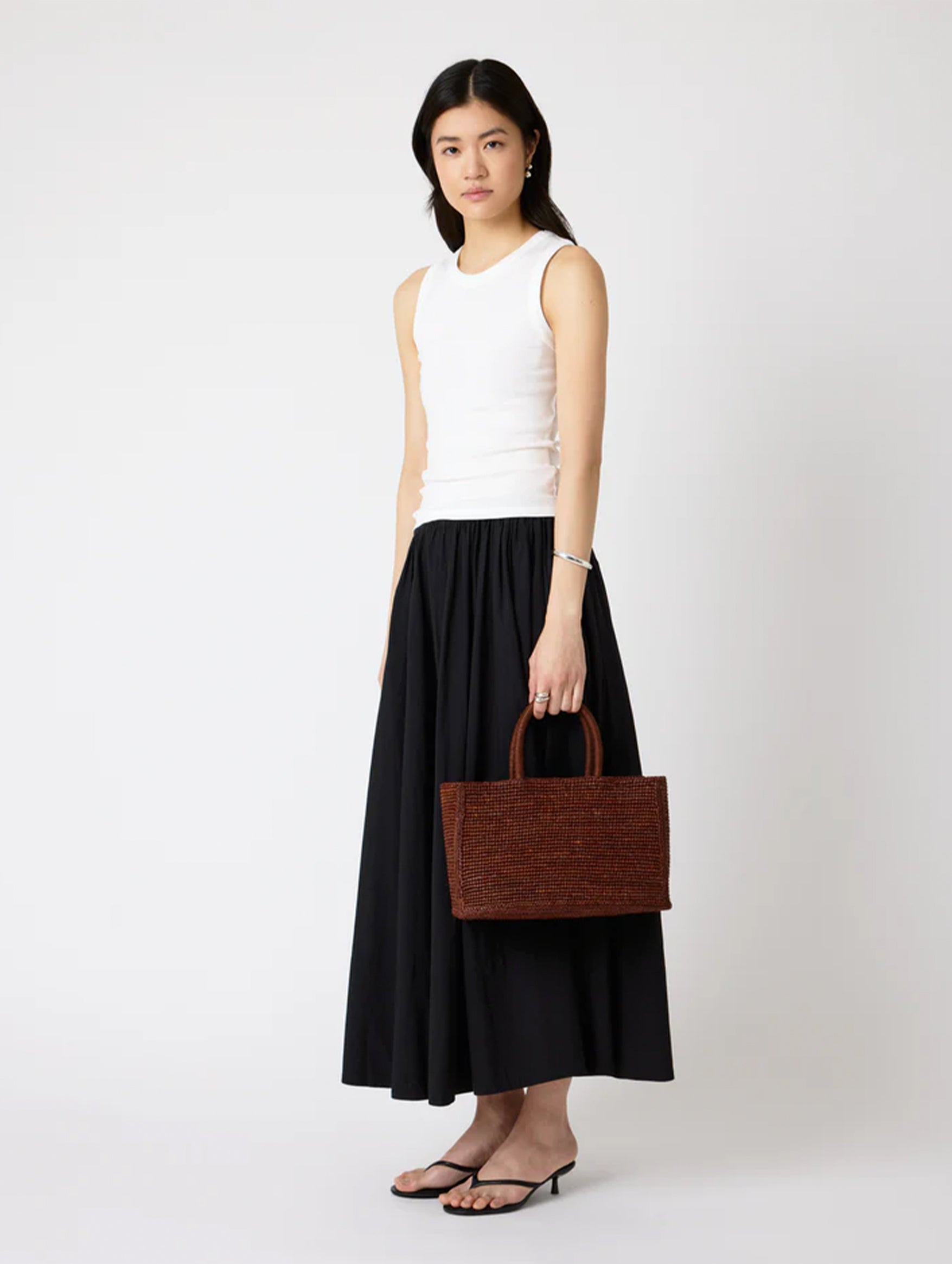 The Charlotte Raffia Bag Small in Chestnut Brown
