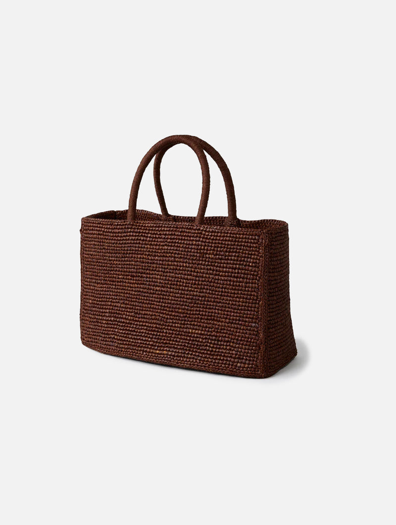 The Charlotte Raffia Bag Small in Chestnut Brown